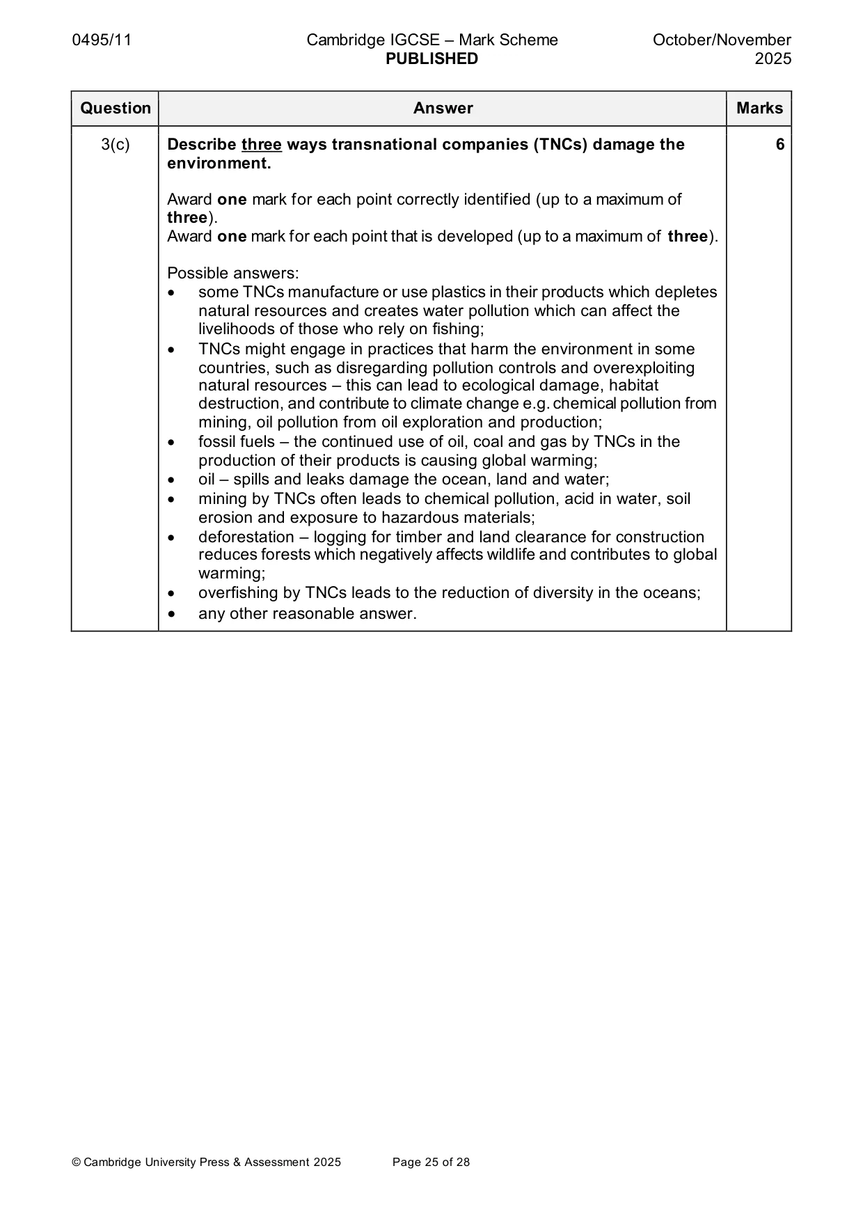 Mark scheme, page 25 of 28
