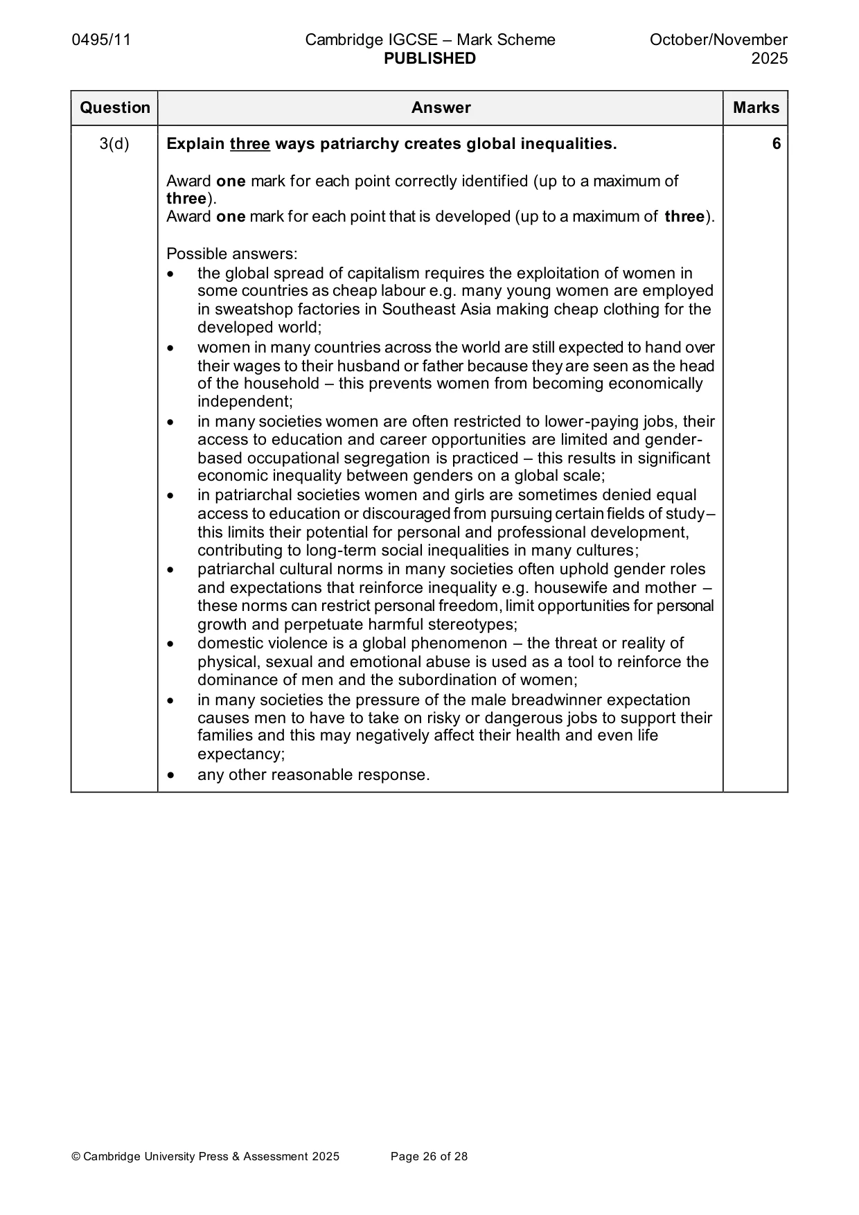 Mark scheme, page 26 of 28
