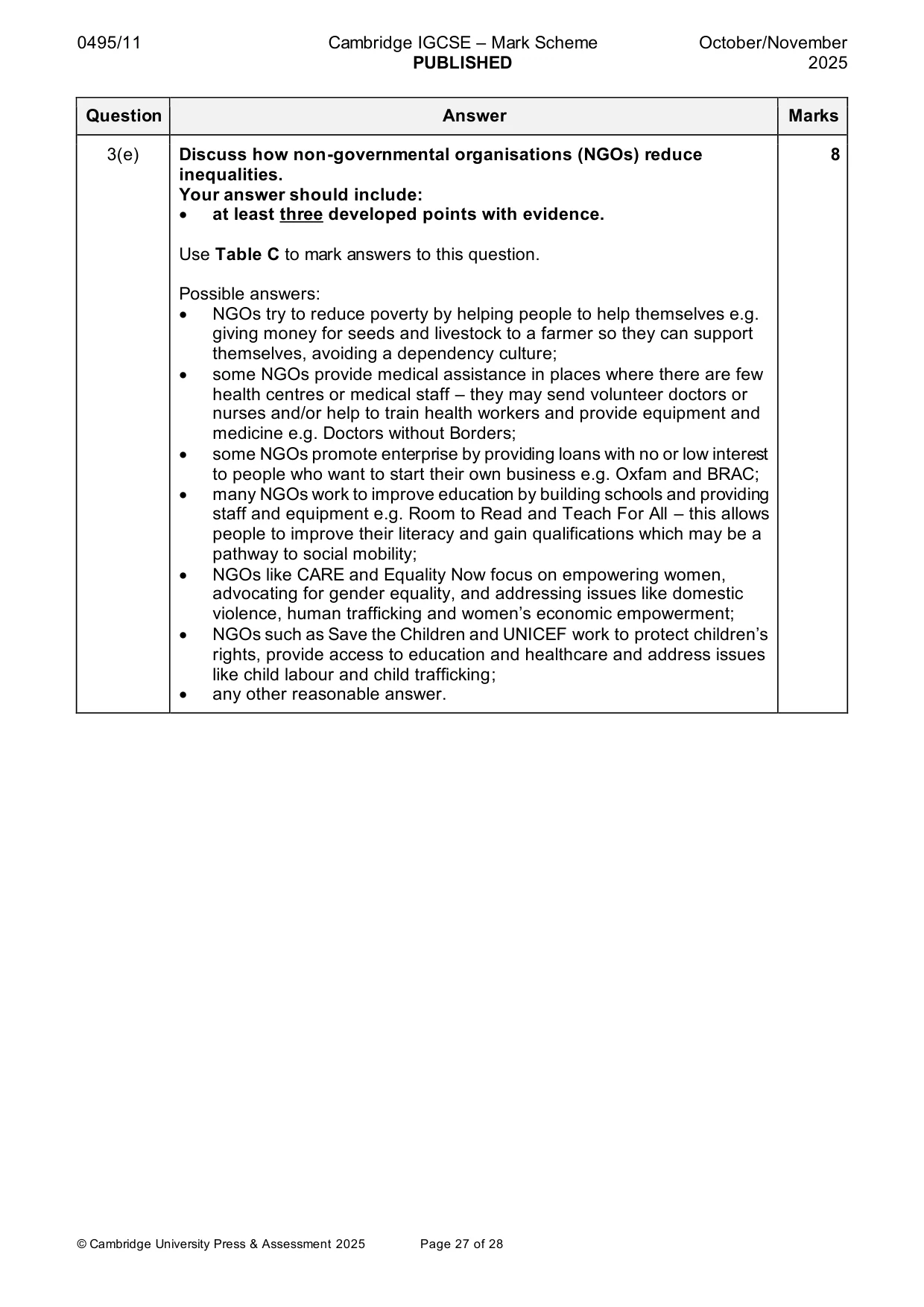 Mark scheme, page 27 of 28