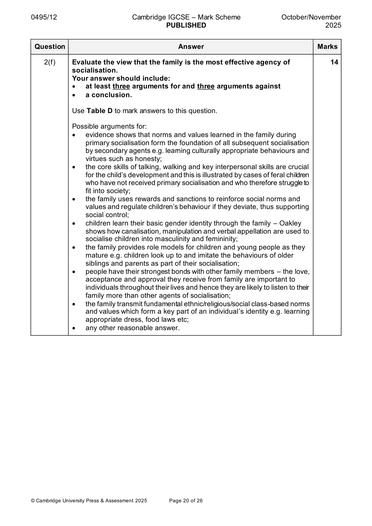 Mark scheme, page 20 of 26