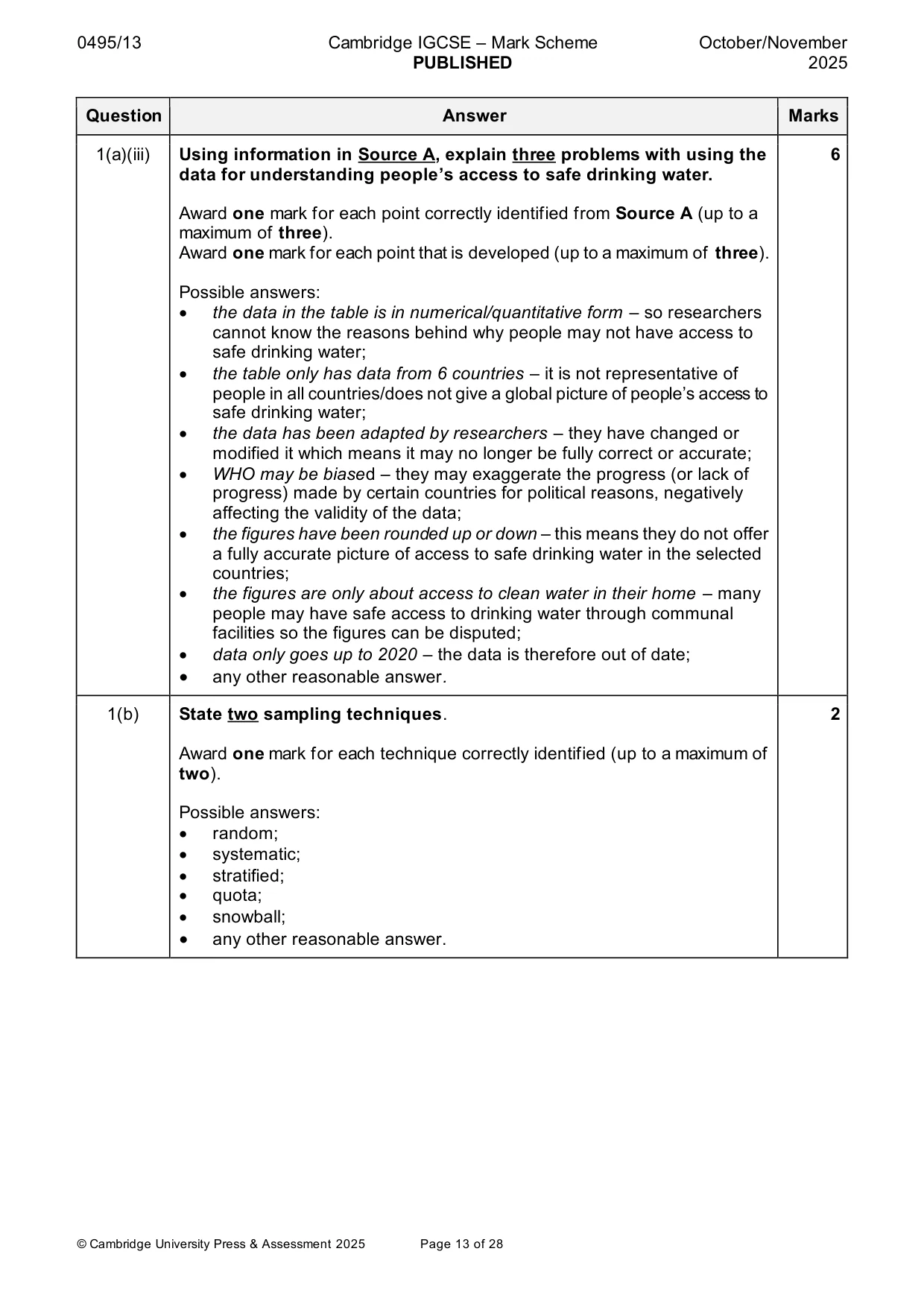 Mark scheme, page 13 of 28