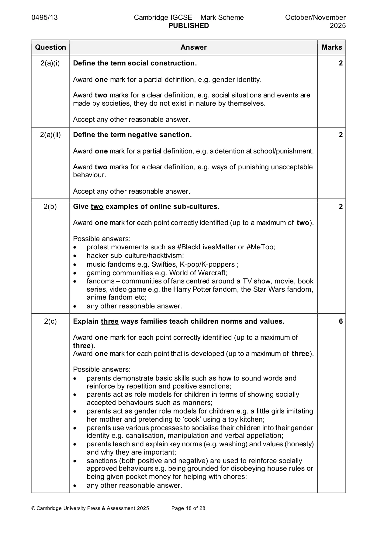 Mark scheme, page 18 of 28