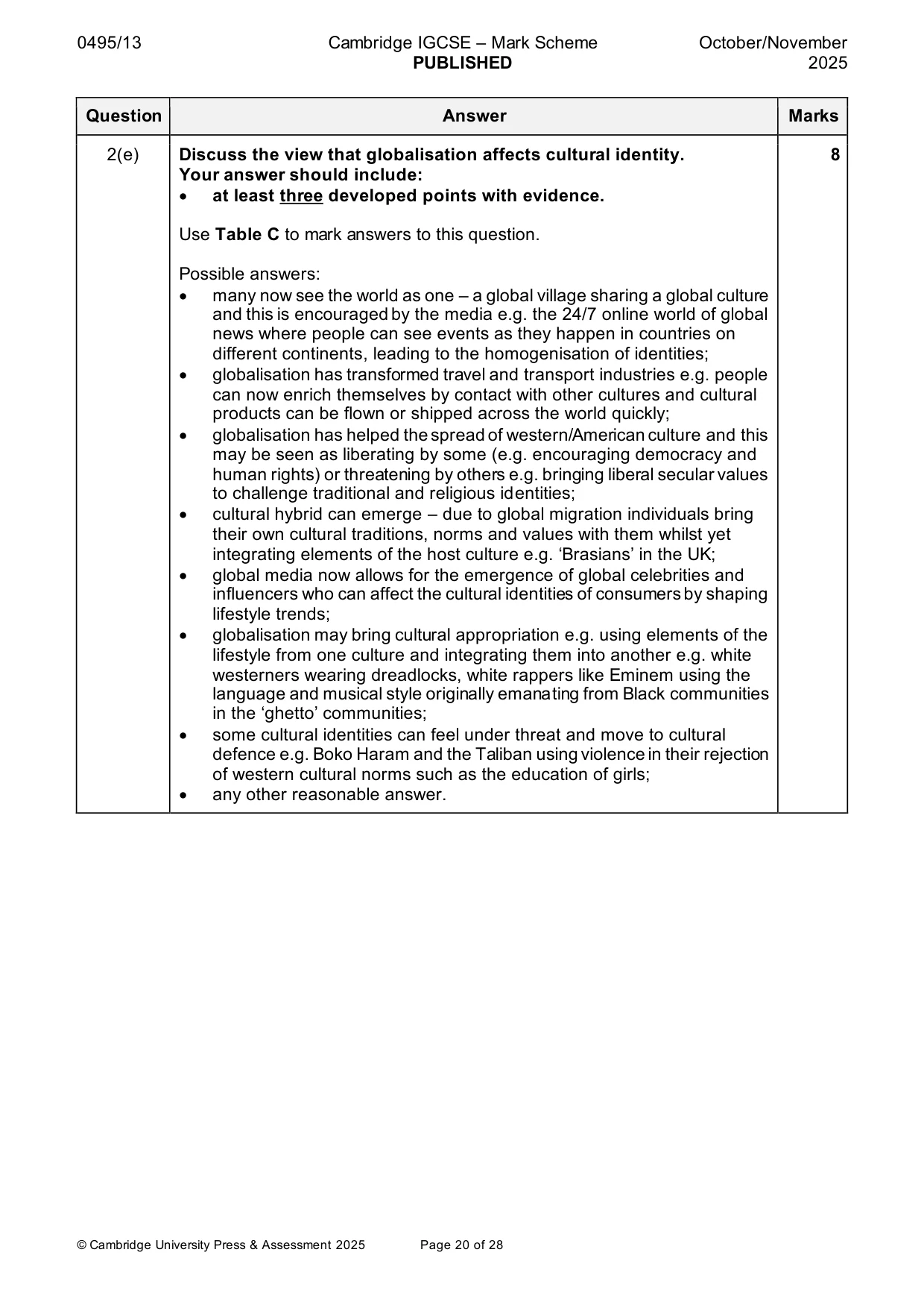 Mark scheme, page 20 of 28