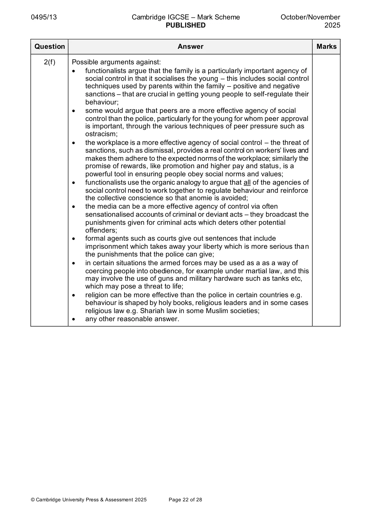 Mark scheme, page 22 of 28