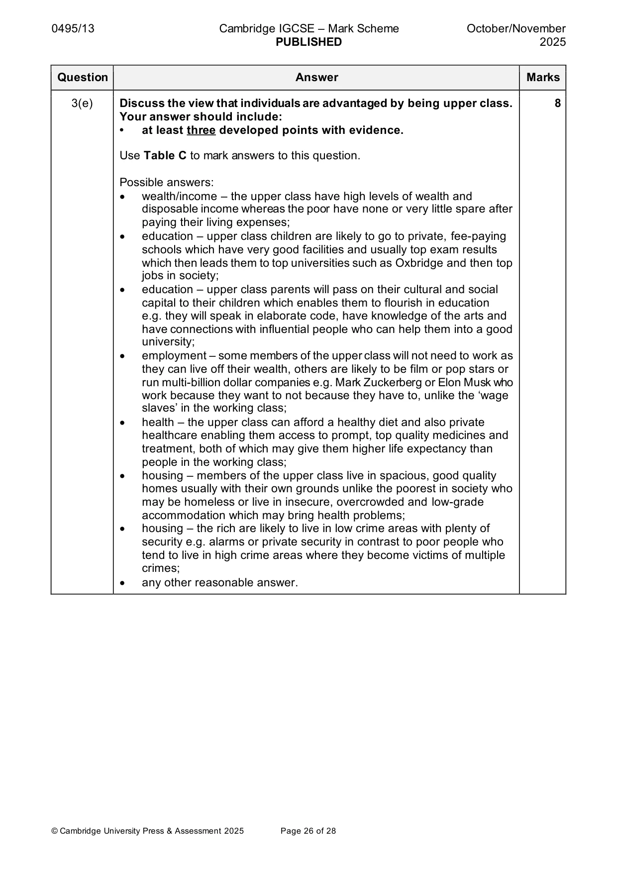 Mark scheme, page 26 of 28