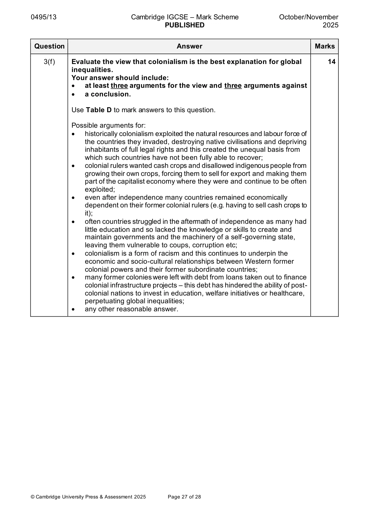 Mark scheme, page 27 of 28