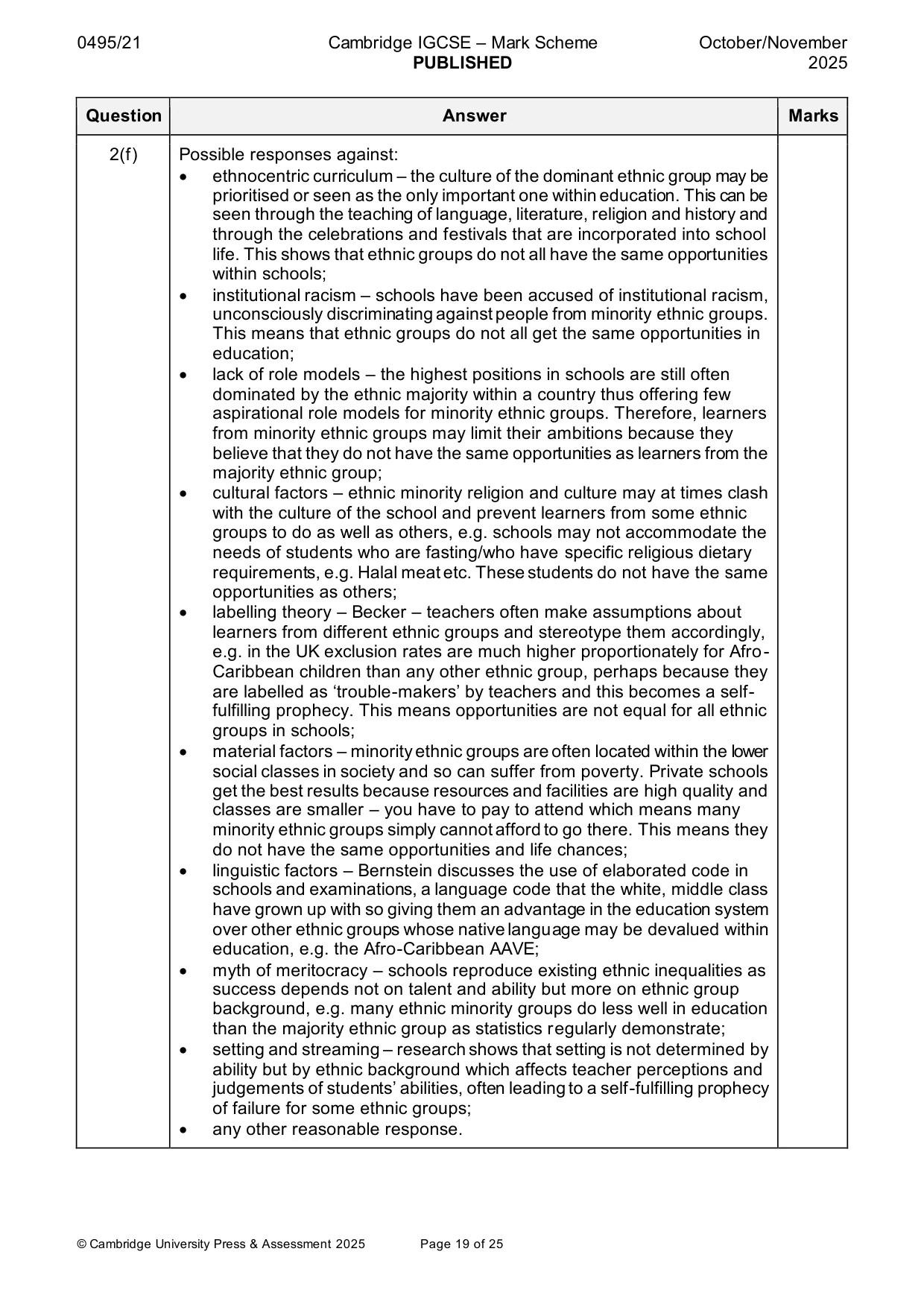 Mark scheme, page 19 of 25