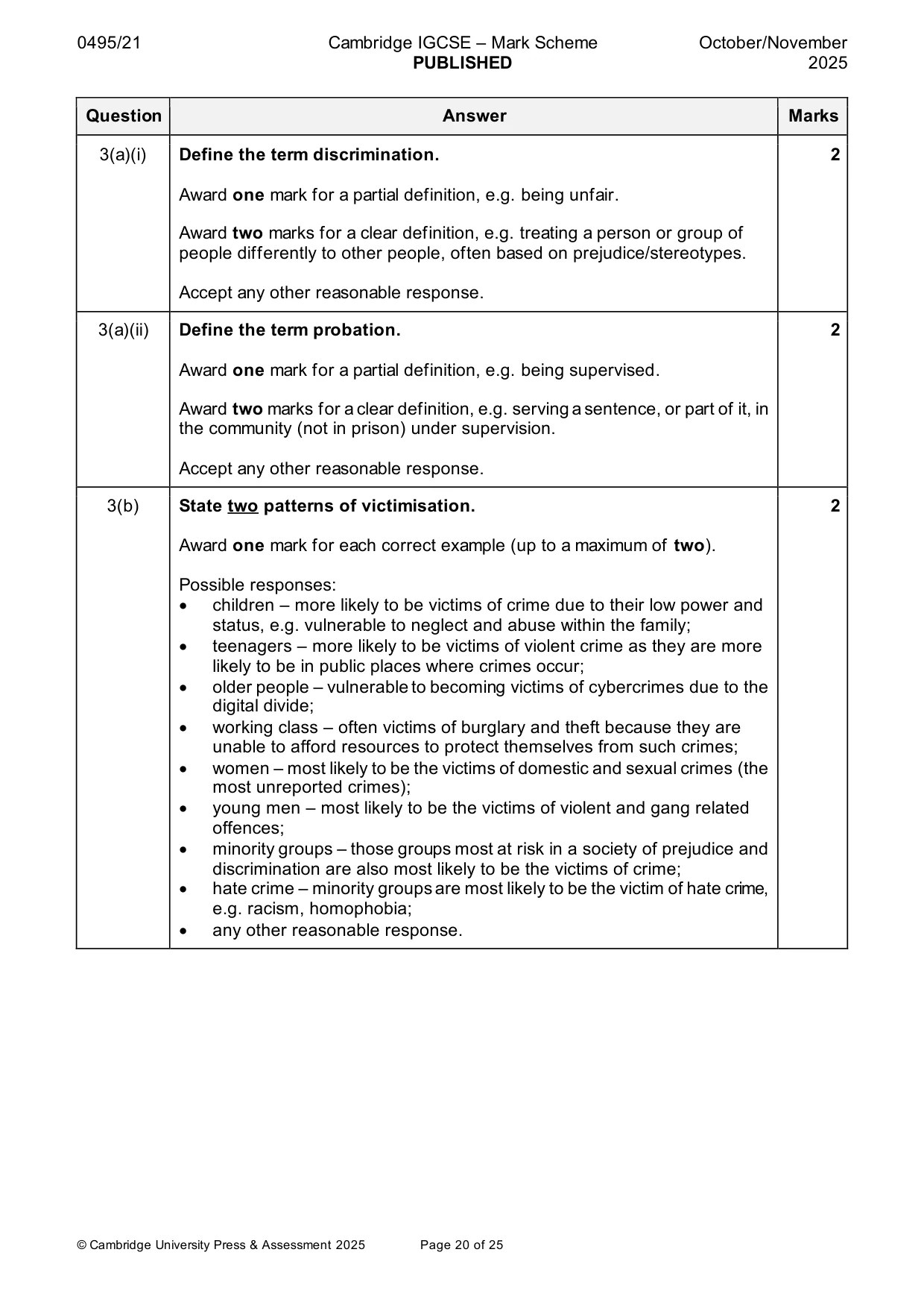 Mark scheme, page 20 of 25
