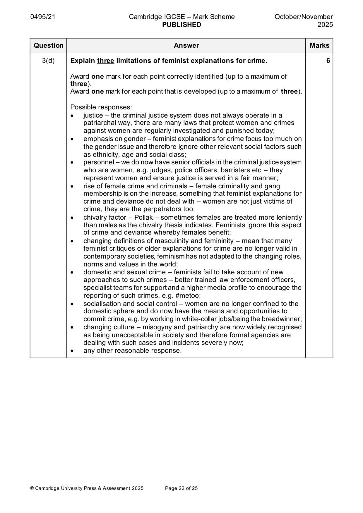 Mark scheme, page 22 of 25