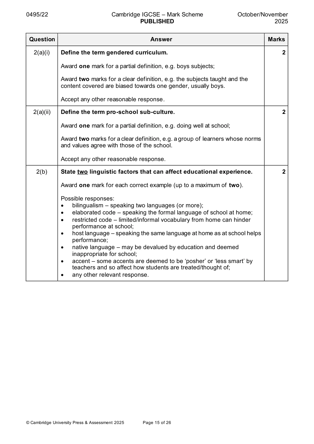 Mark scheme, page 15 of 26