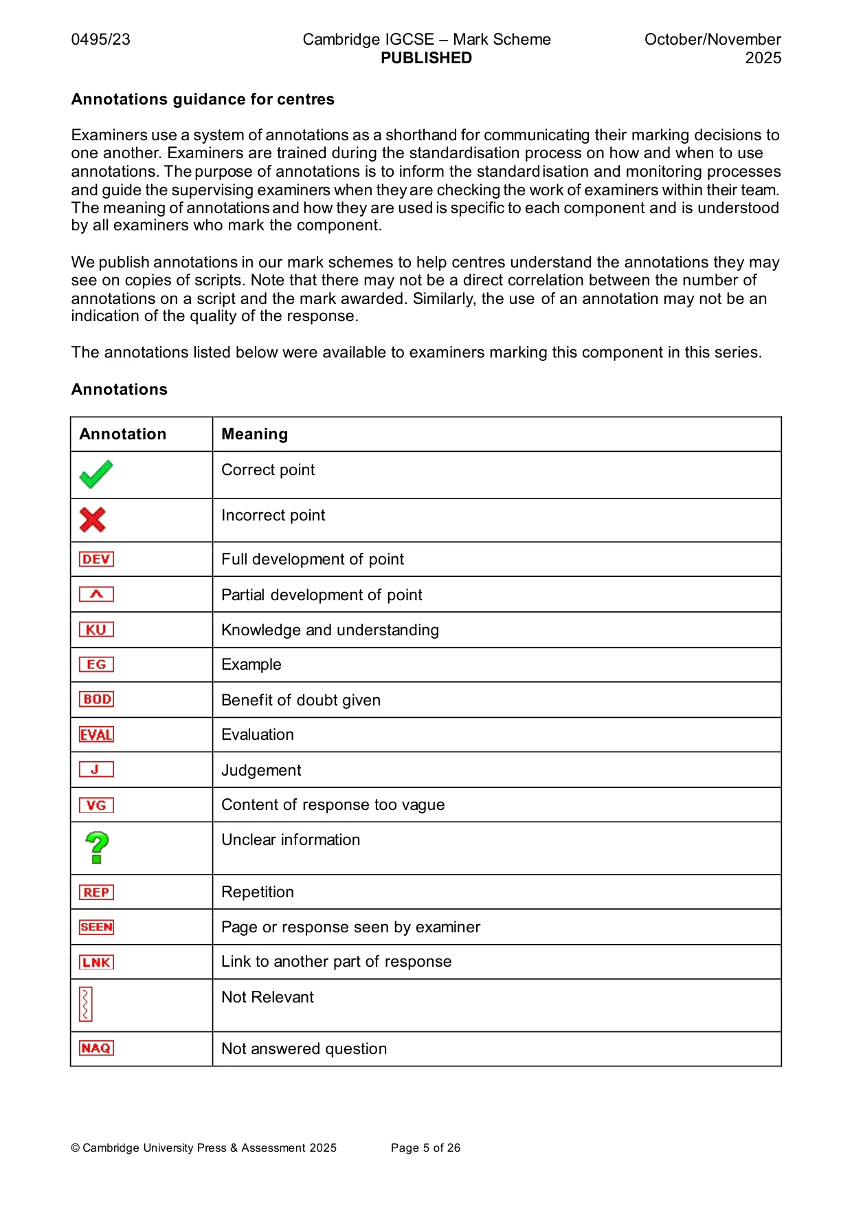 Mark scheme, page 5 of 26