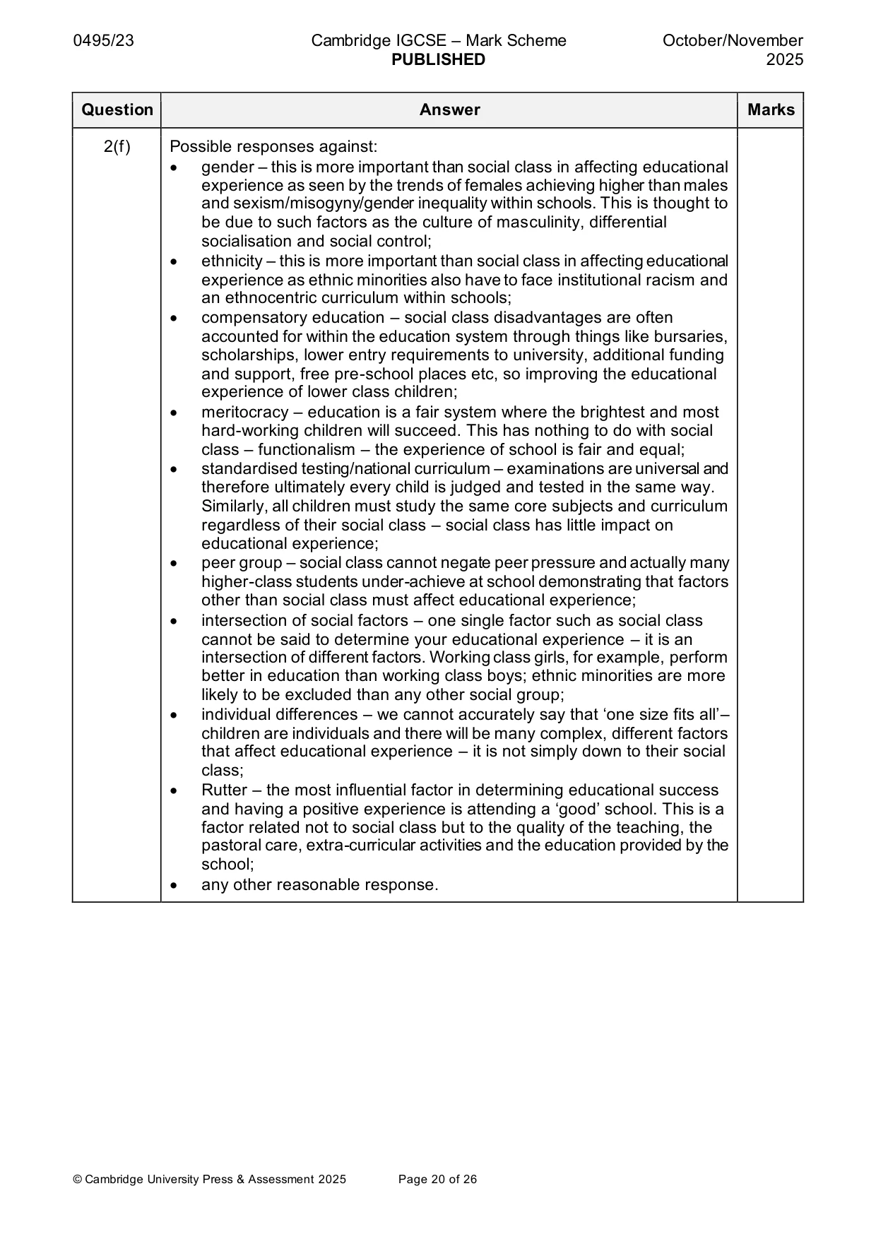 Mark scheme, page 20 of 26