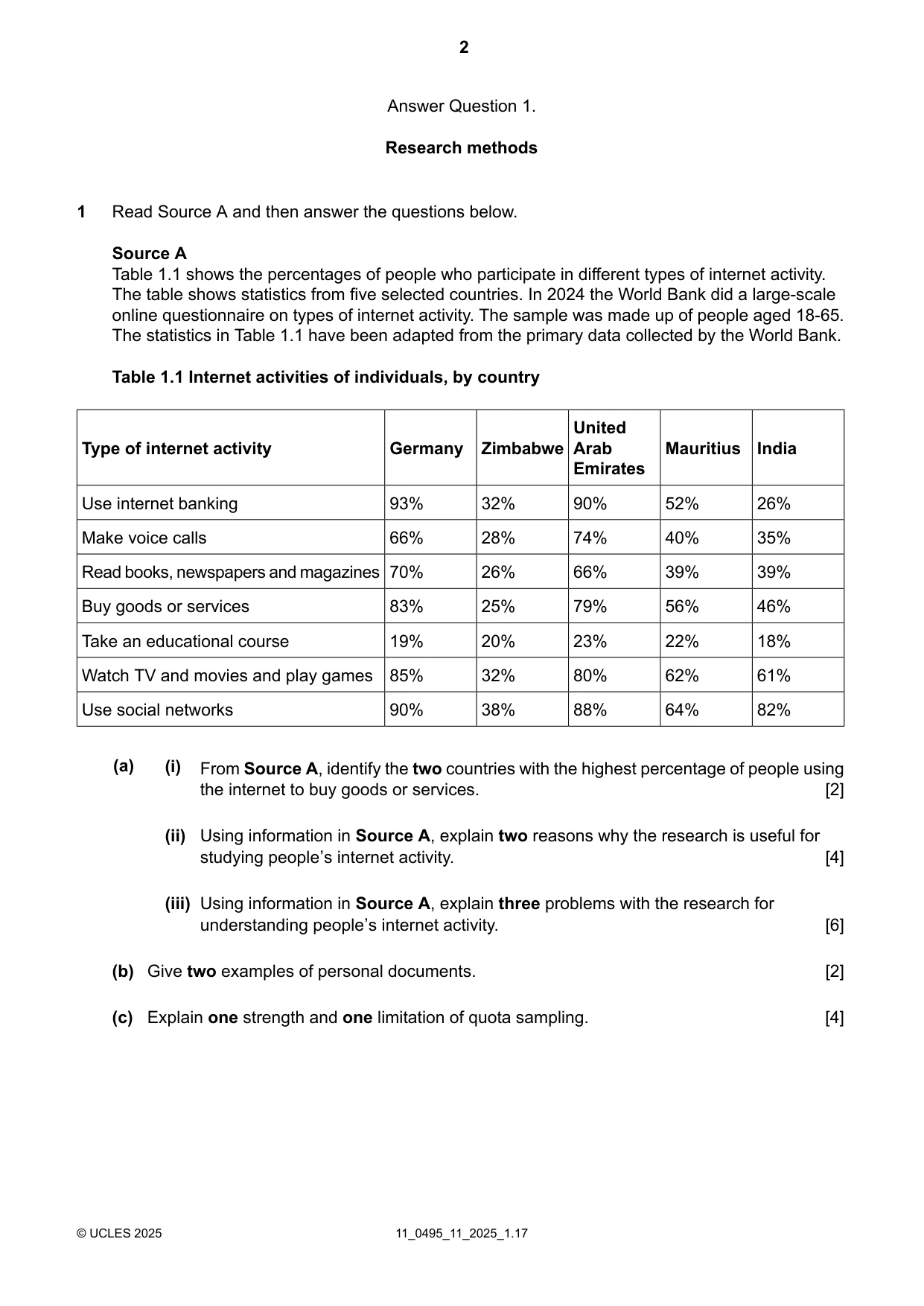 Cambridge IGCSE Sociology 0495 2025 Oct/Nov Paper 1 · Variant 1 question paper, page 2 of 8