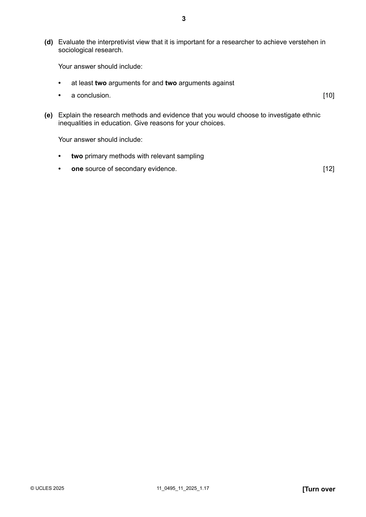 Cambridge IGCSE Sociology 0495 2025 Oct/Nov Paper 1 · Variant 1 question paper, page 3 of 8