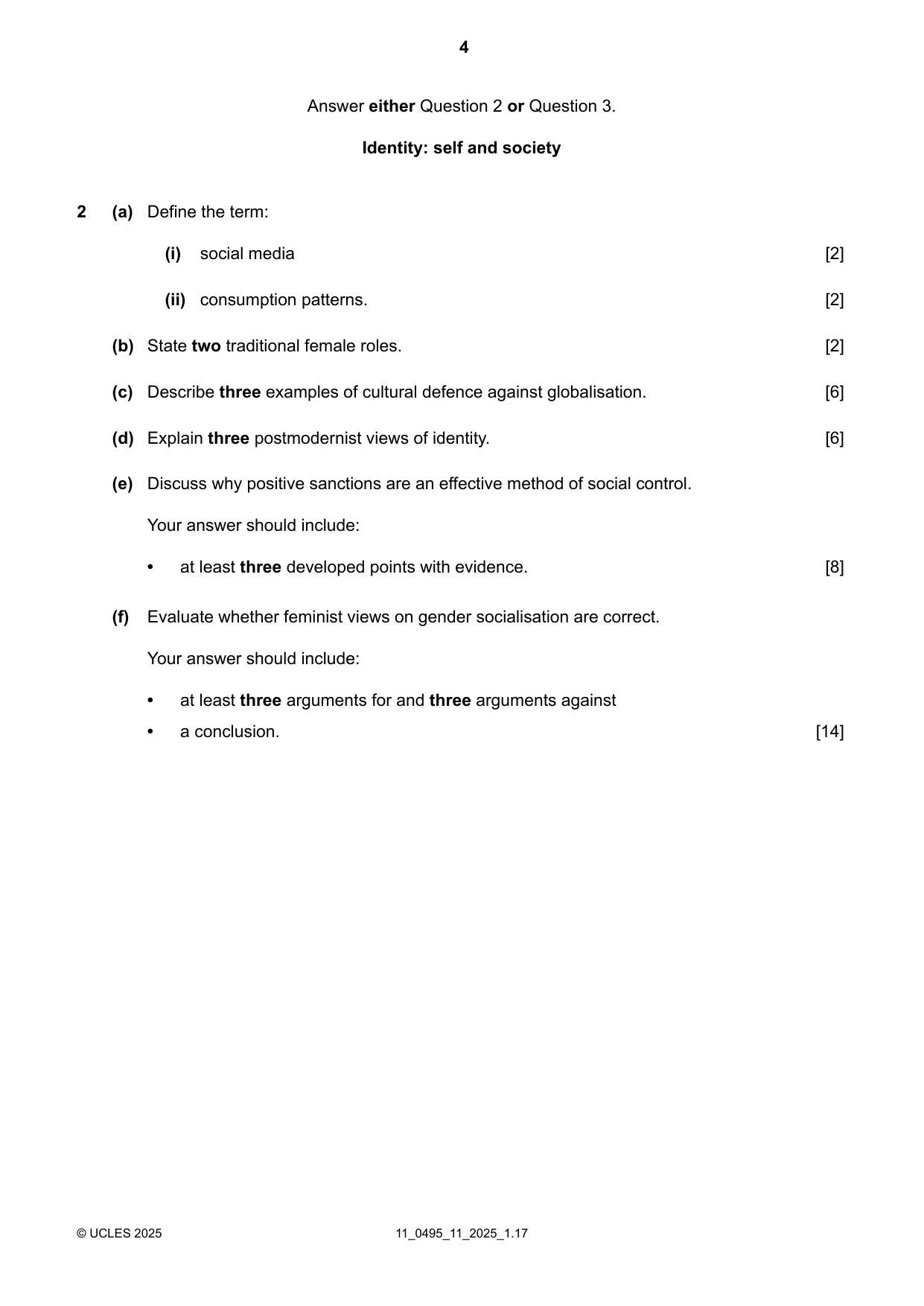 Cambridge IGCSE Sociology 0495 2025 Oct/Nov Paper 1 · Variant 1 question paper, page 4 of 8