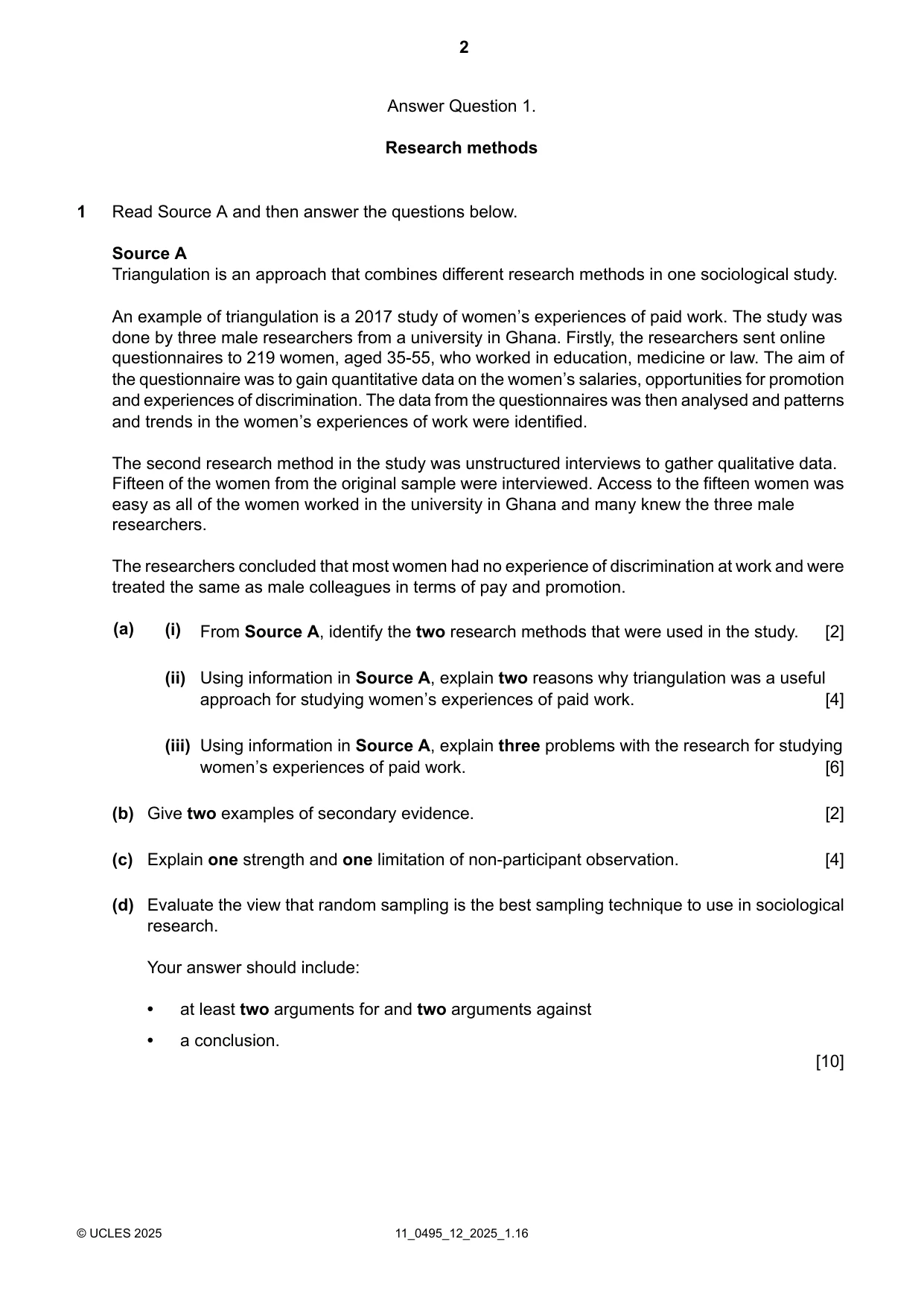 Cambridge IGCSE Sociology 0495 2025 Oct/Nov Paper 1 · Variant 2 question paper, page 2 of 8
