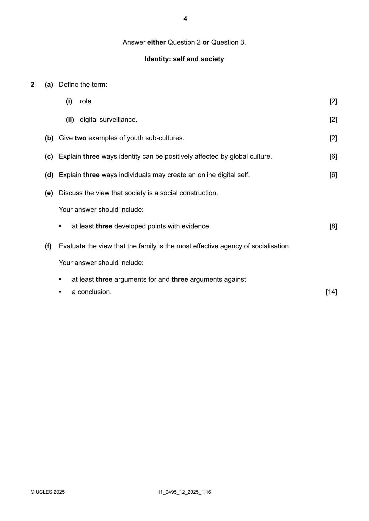 Cambridge IGCSE Sociology 0495 2025 Oct/Nov Paper 1 · Variant 2 question paper, page 4 of 8