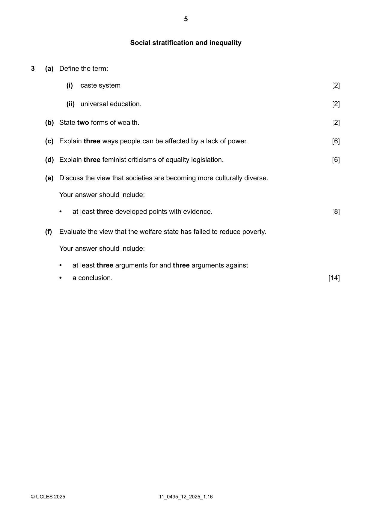 Cambridge IGCSE Sociology 0495 2025 Oct/Nov Paper 1 · Variant 2 question paper, page 5 of 8