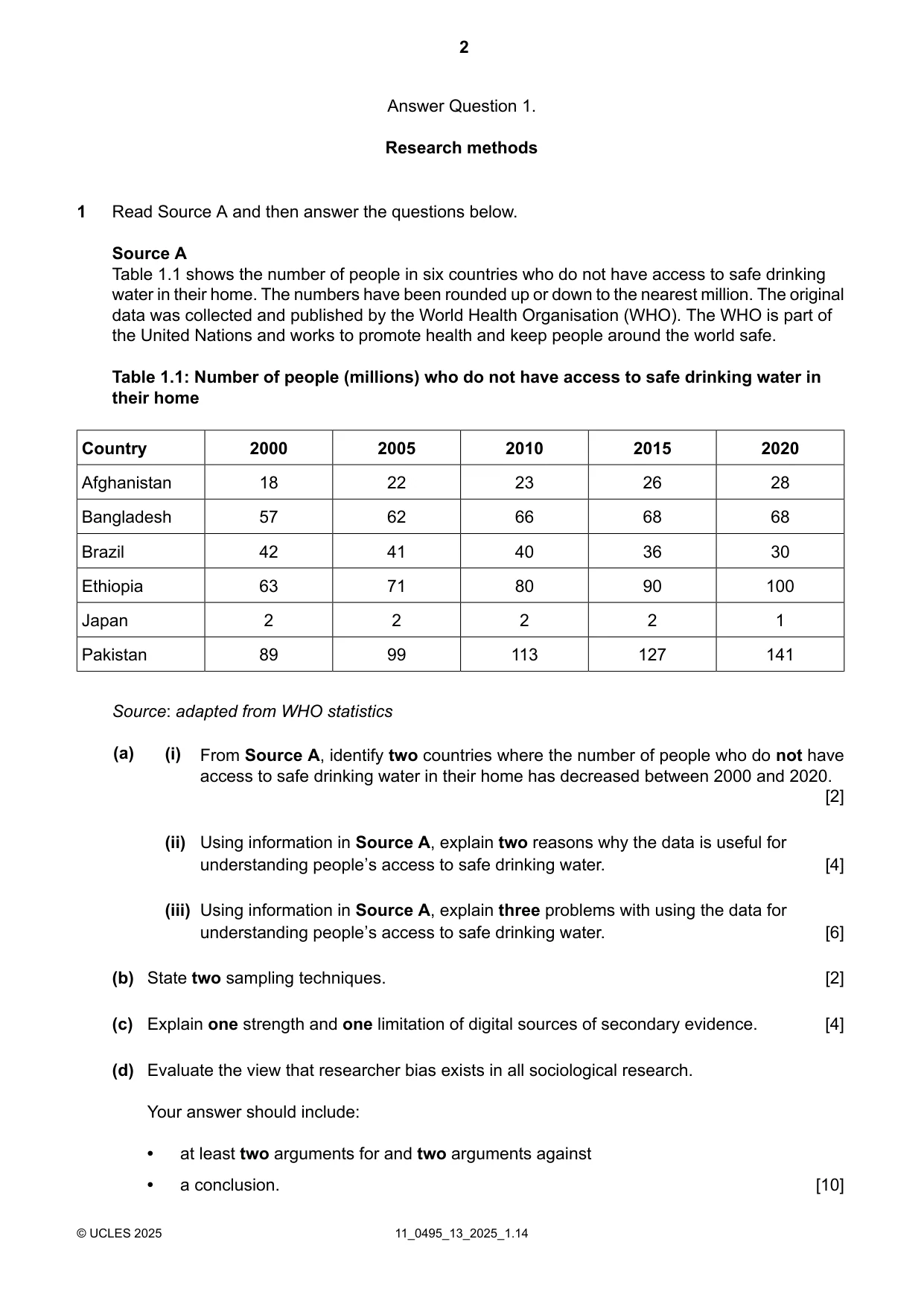 Cambridge IGCSE Sociology 0495 2025 Oct/Nov Paper 1 · Variant 3 question paper, page 2 of 8