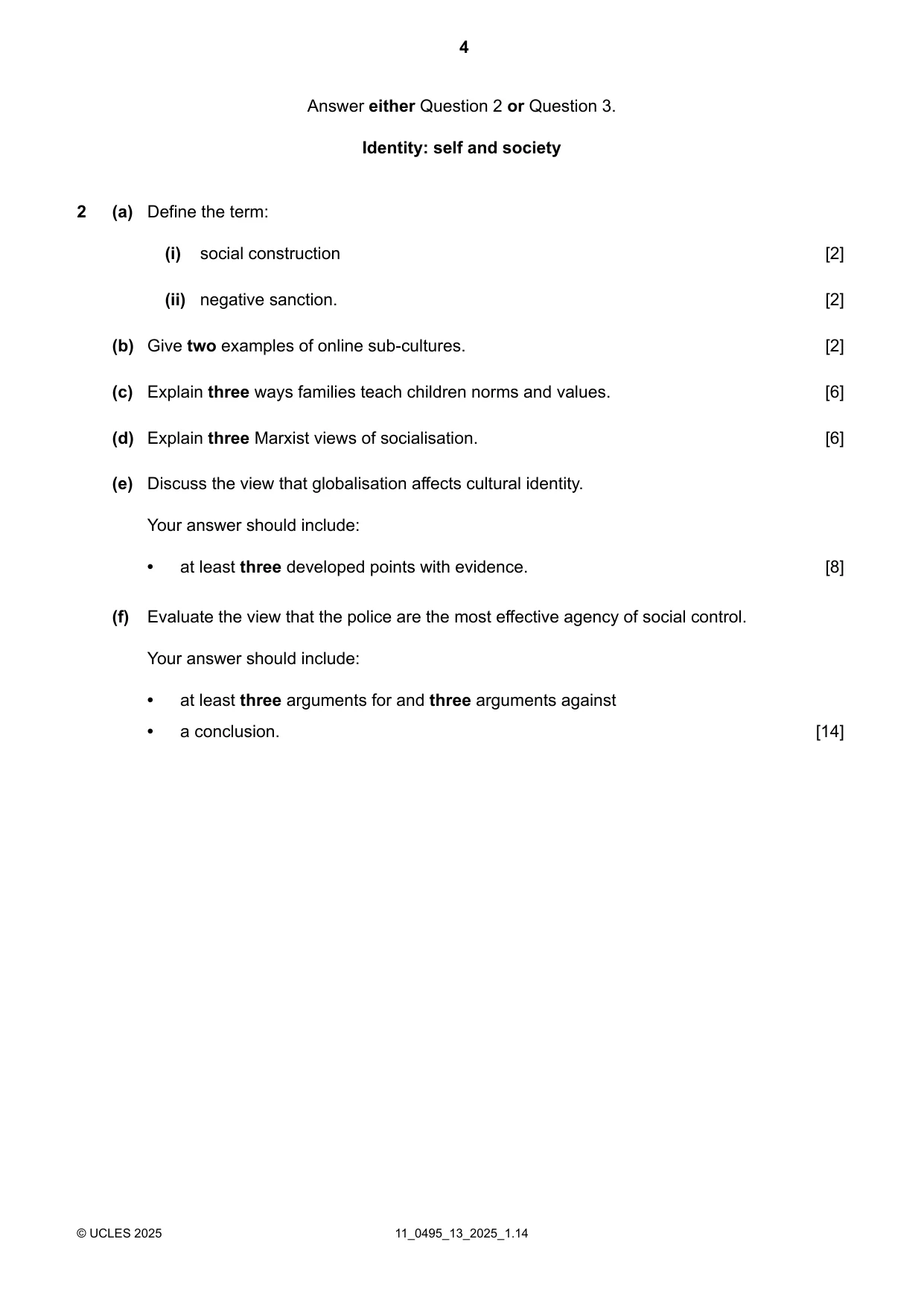 Cambridge IGCSE Sociology 0495 2025 Oct/Nov Paper 1 · Variant 3 question paper, page 4 of 8