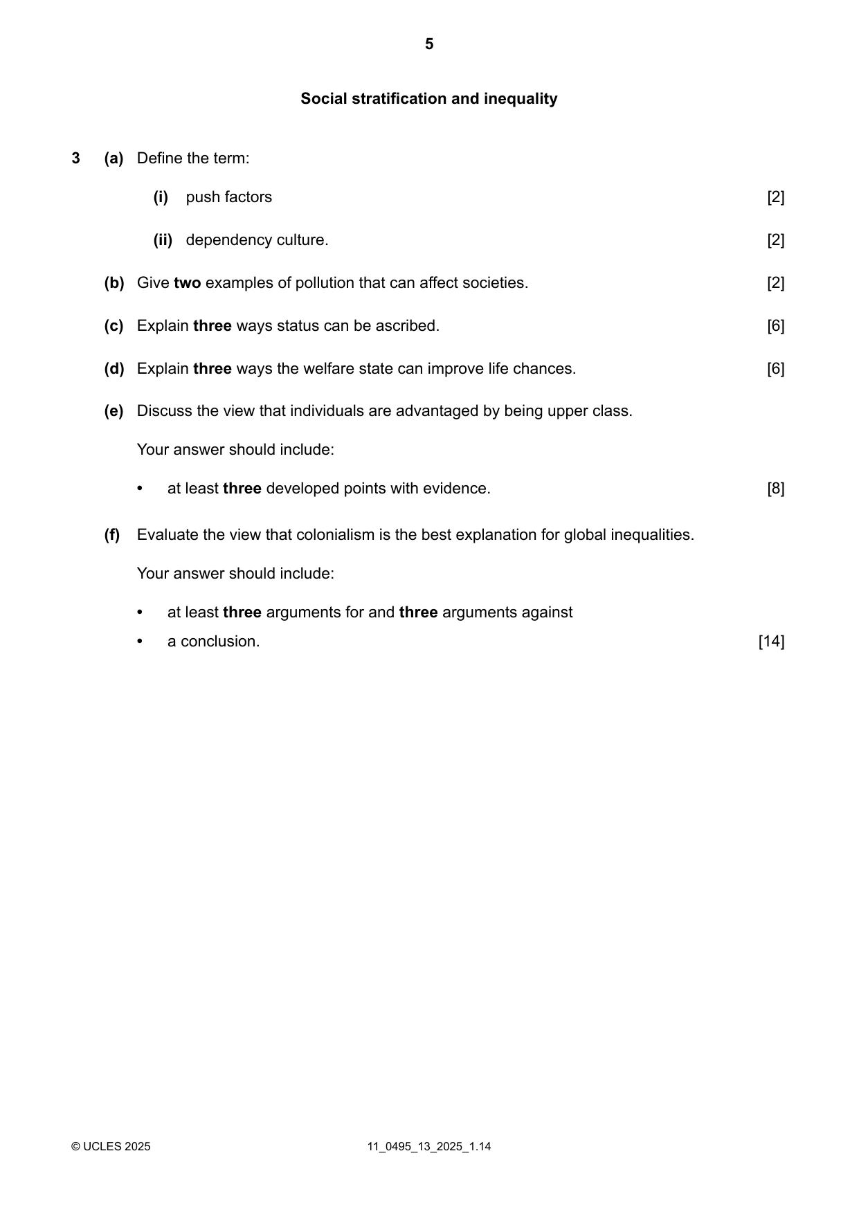 Cambridge IGCSE Sociology 0495 2025 Oct/Nov Paper 1 · Variant 3 question paper, page 5 of 8