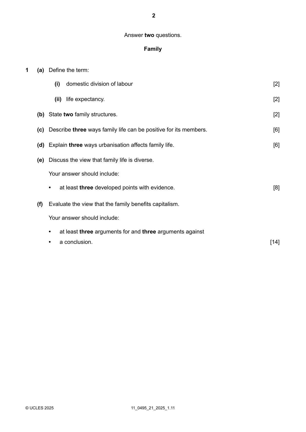 Cambridge IGCSE Sociology 0495 2025 Oct/Nov Paper 2 · Variant 1 question paper, page 2 of 4