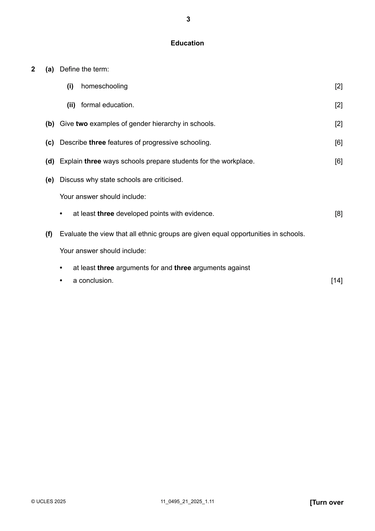 Cambridge IGCSE Sociology 0495 2025 Oct/Nov Paper 2 · Variant 1 question paper, page 3 of 4