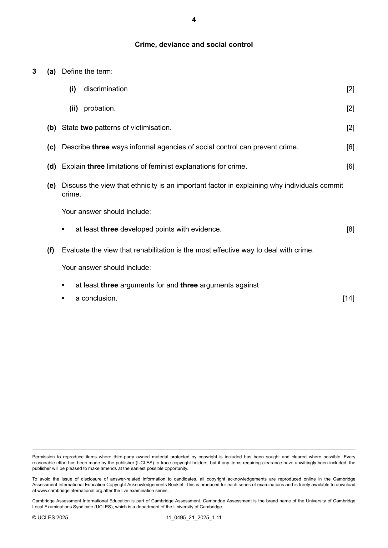 Cambridge IGCSE Sociology 0495 2025 Oct/Nov Paper 2 · Variant 1 question paper, page 4 of 4