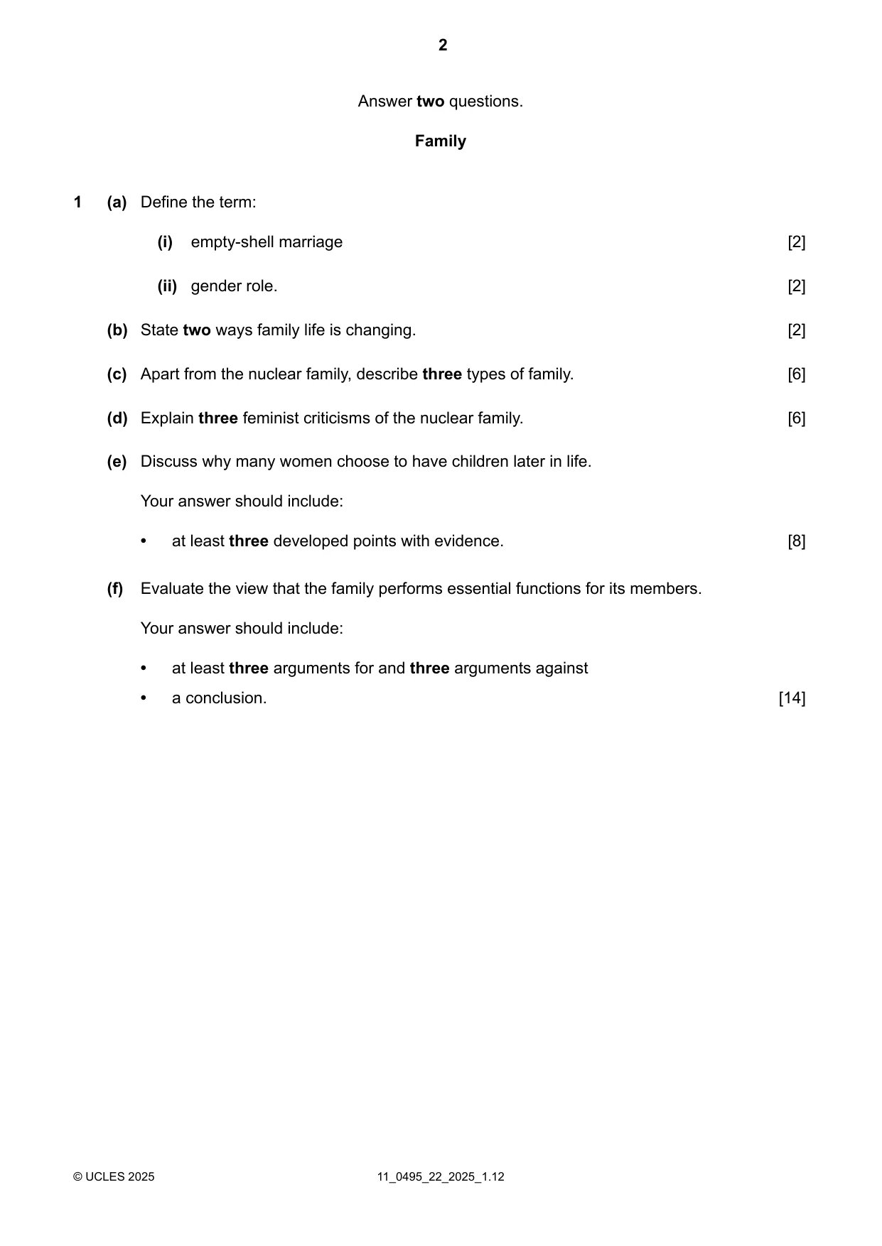 Cambridge IGCSE Sociology 0495 2025 Oct/Nov Paper 2 · Variant 2 question paper, page 2 of 4