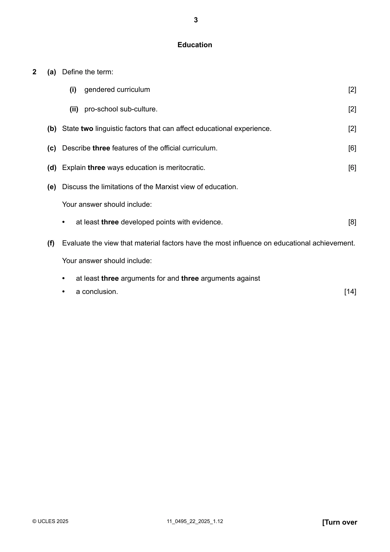 Cambridge IGCSE Sociology 0495 2025 Oct/Nov Paper 2 · Variant 2 question paper, page 3 of 4
