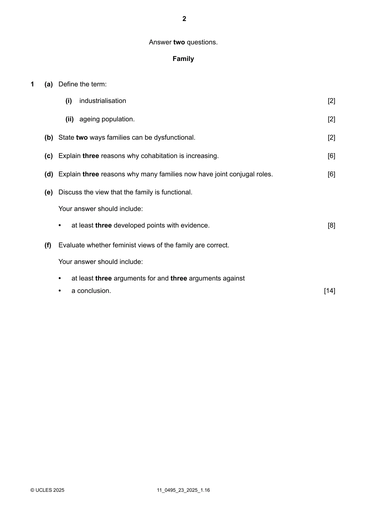 Cambridge IGCSE Sociology 0495 2025 Oct/Nov Paper 2 · Variant 3 question paper, page 2 of 4