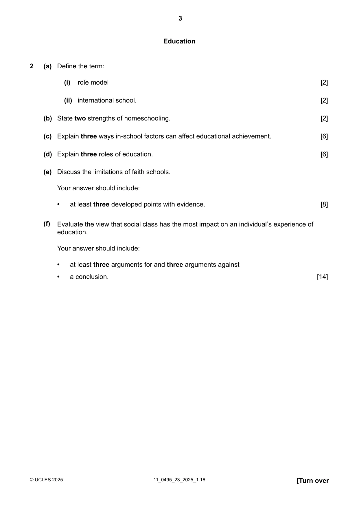 Cambridge IGCSE Sociology 0495 2025 Oct/Nov Paper 2 · Variant 3 question paper, page 3 of 4