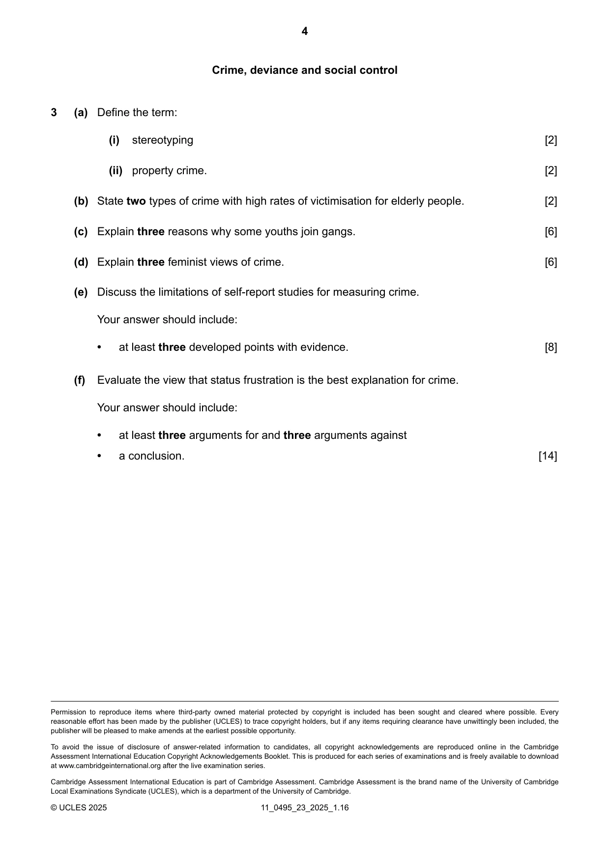 Cambridge IGCSE Sociology 0495 2025 Oct/Nov Paper 2 · Variant 3 question paper, page 4 of 4