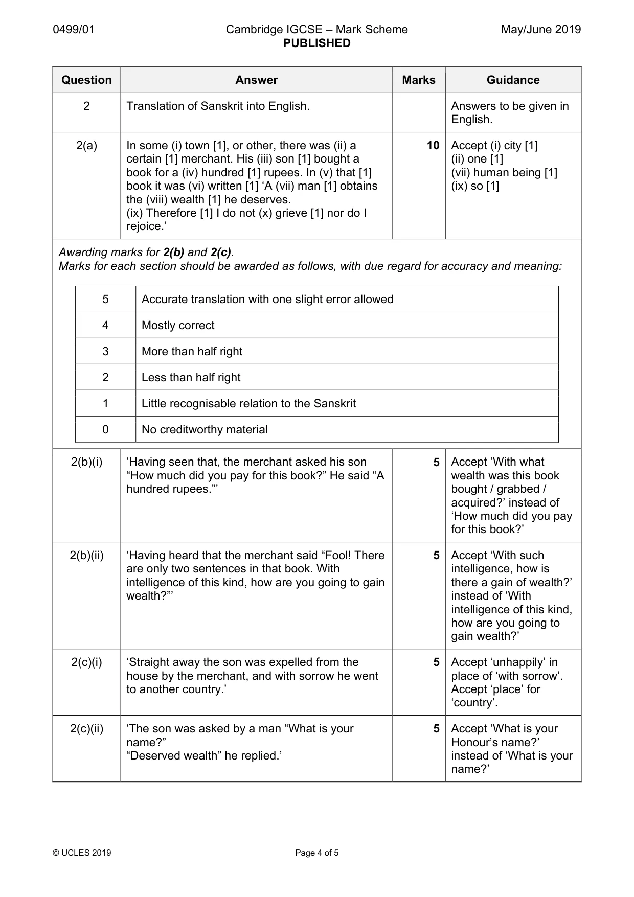 Mark scheme, page 4 of 5