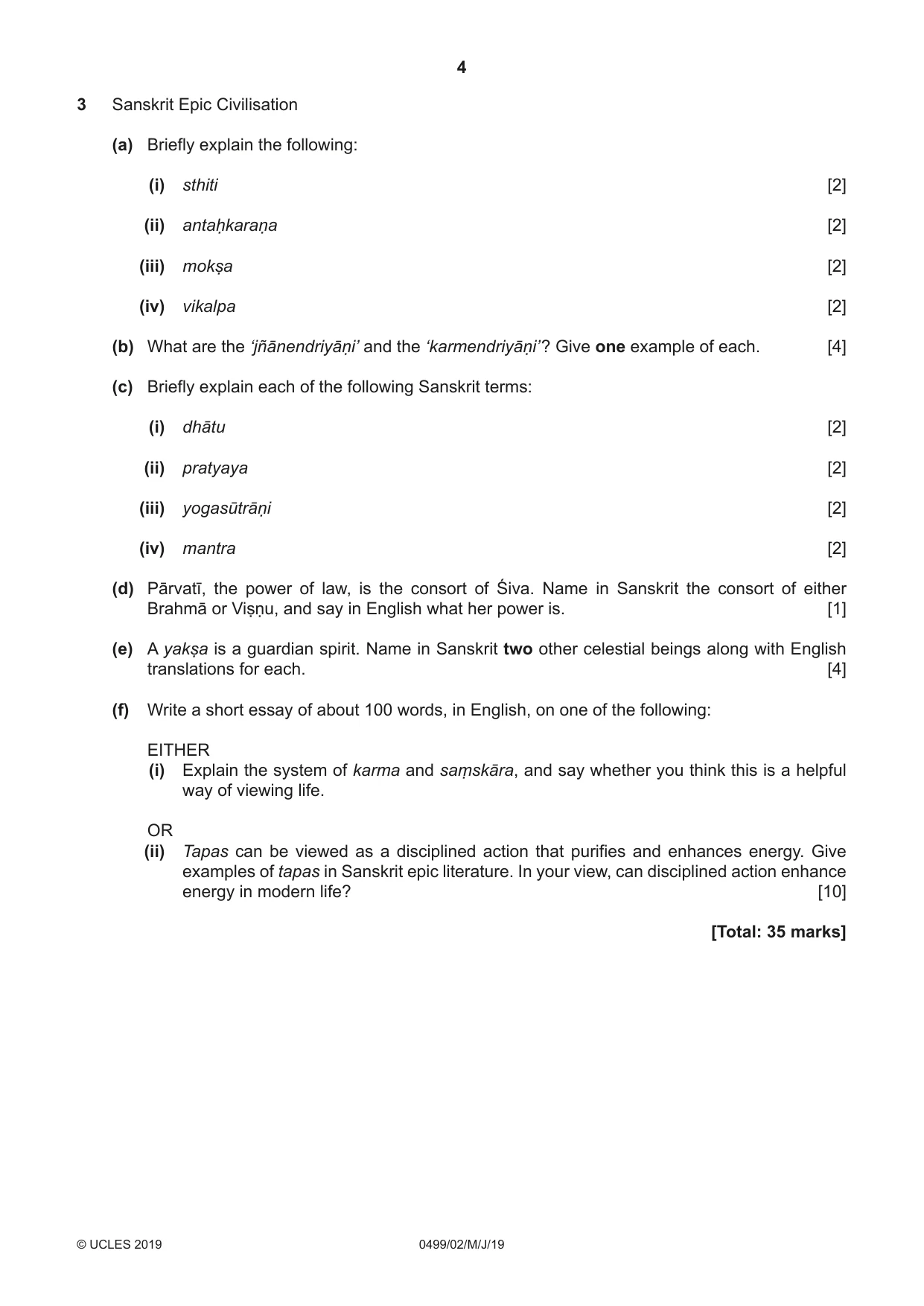 Cambridge IGCSE Sanskrit 0499 2019 May/June Paper 2 · Variant 1 question paper, page 4 of 8