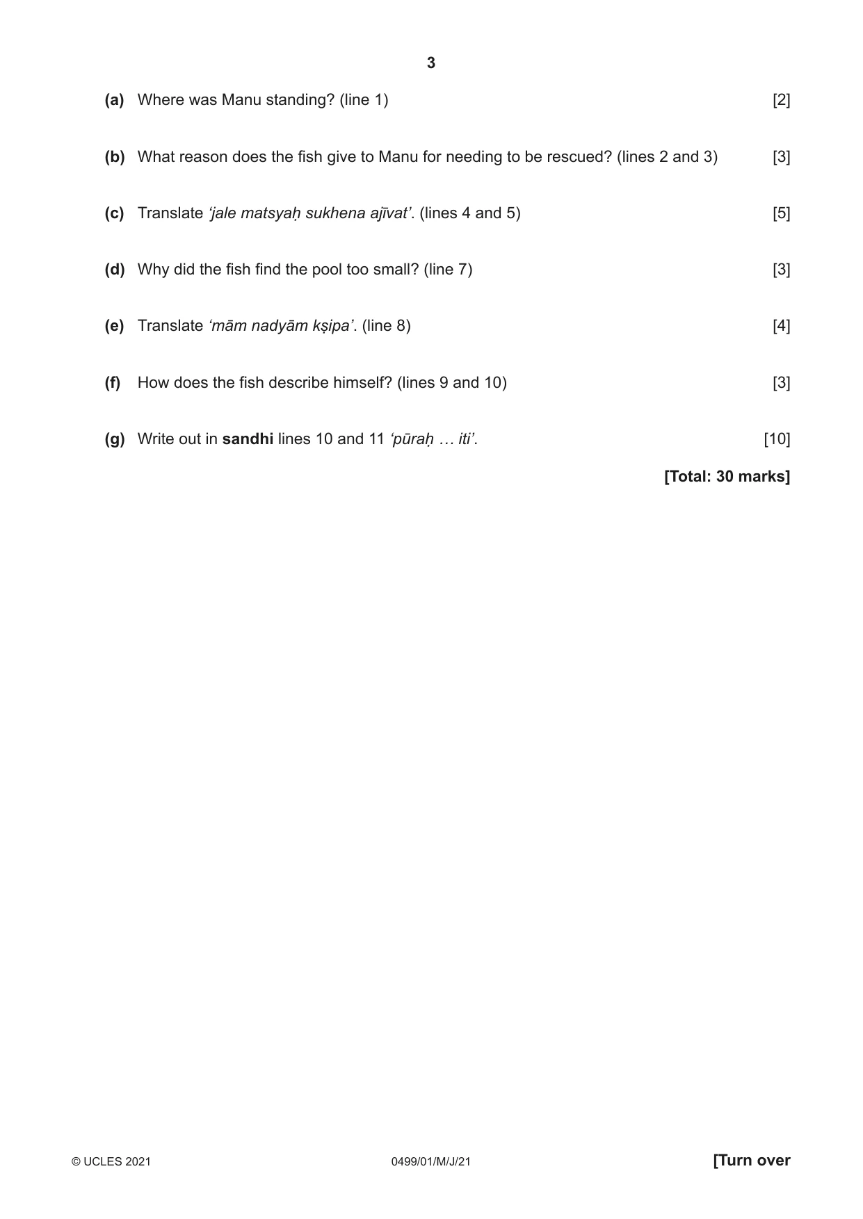 Cambridge IGCSE Sanskrit 0499 2021 May/June Paper 1 · Variant 0 question paper, page 3 of 8