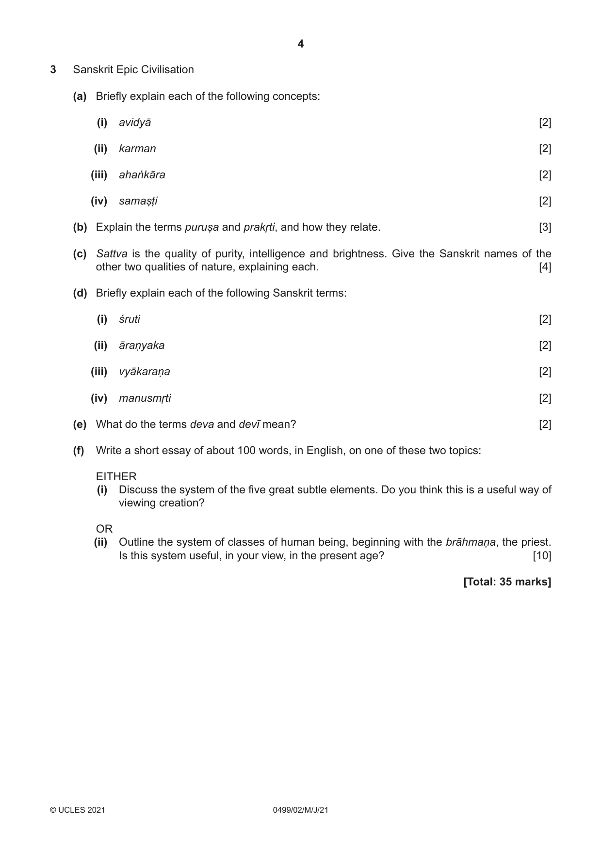 Cambridge IGCSE Sanskrit 0499 2021 May/June Paper 2 · Variant 0 question paper, page 4 of 8