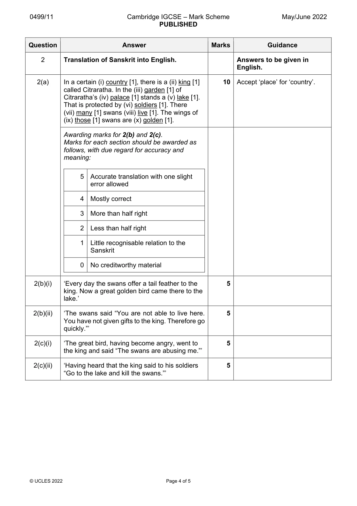 Mark scheme, page 4 of 5