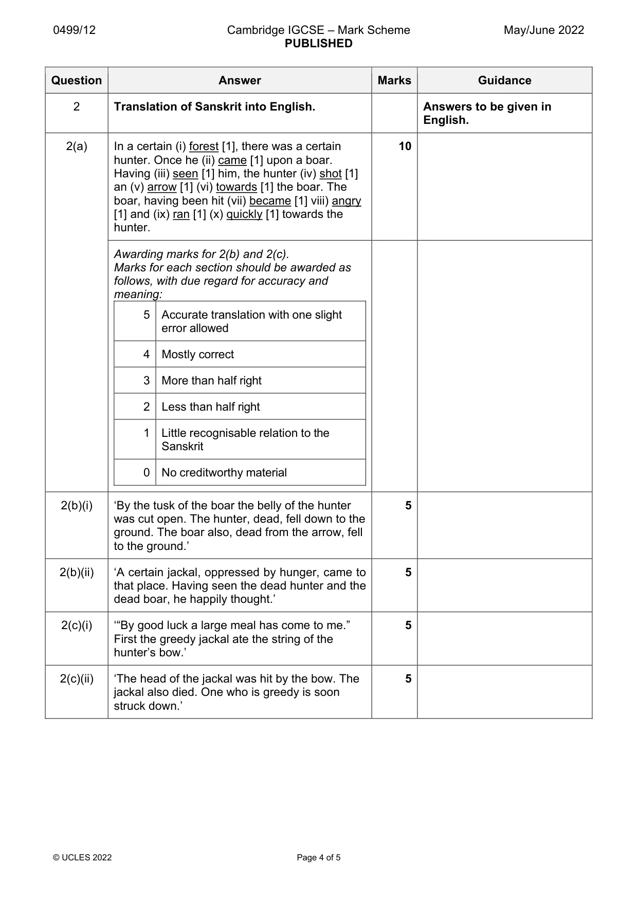 Mark scheme, page 4 of 5