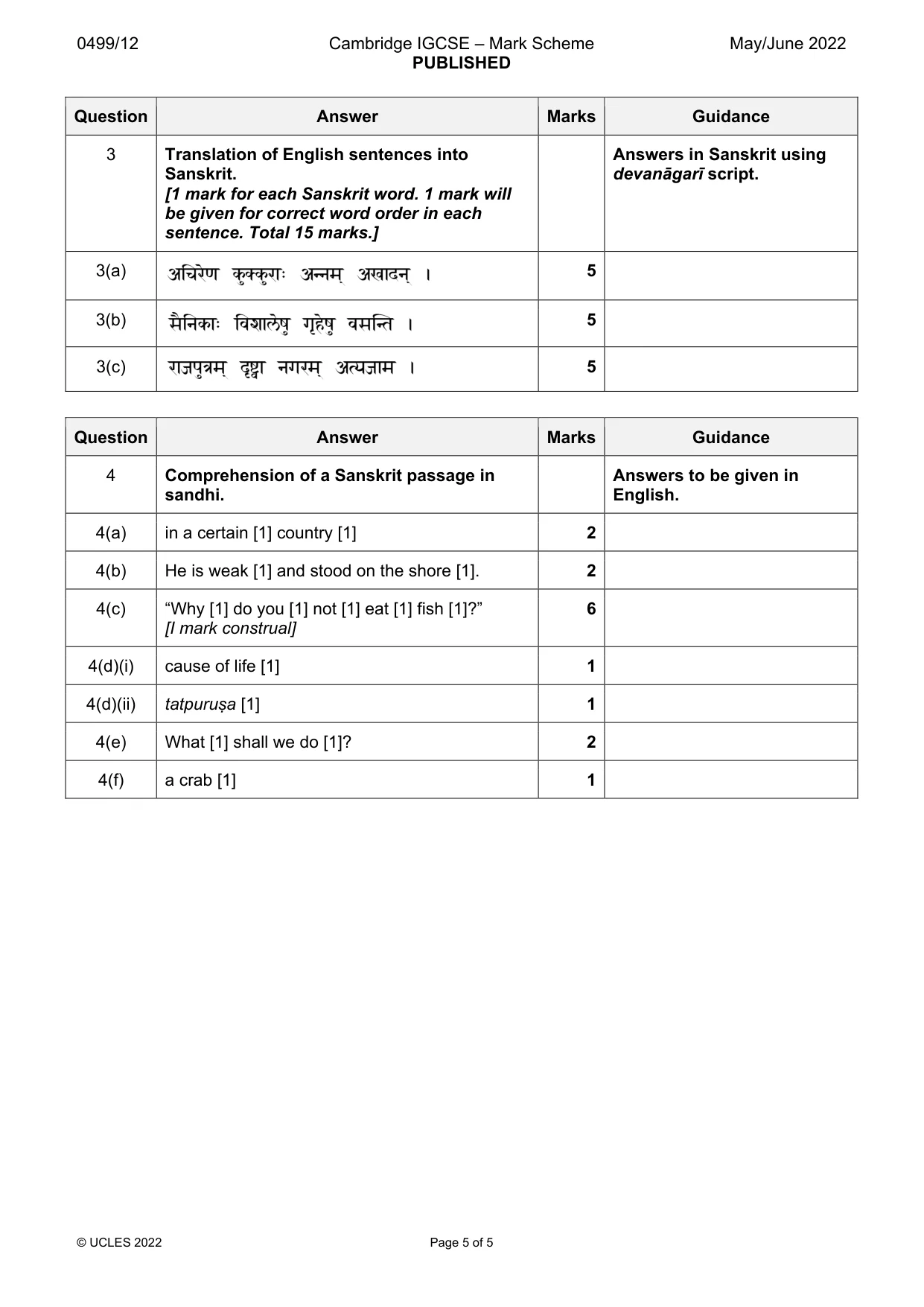 Mark scheme, page 5 of 5