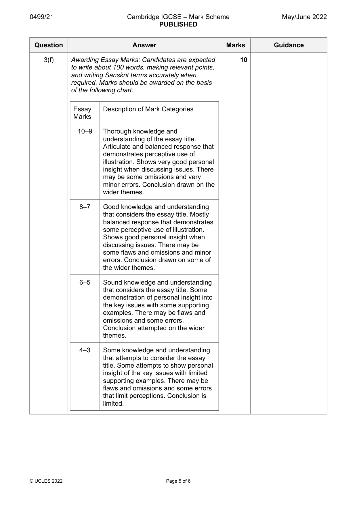 Mark scheme, page 5 of 6