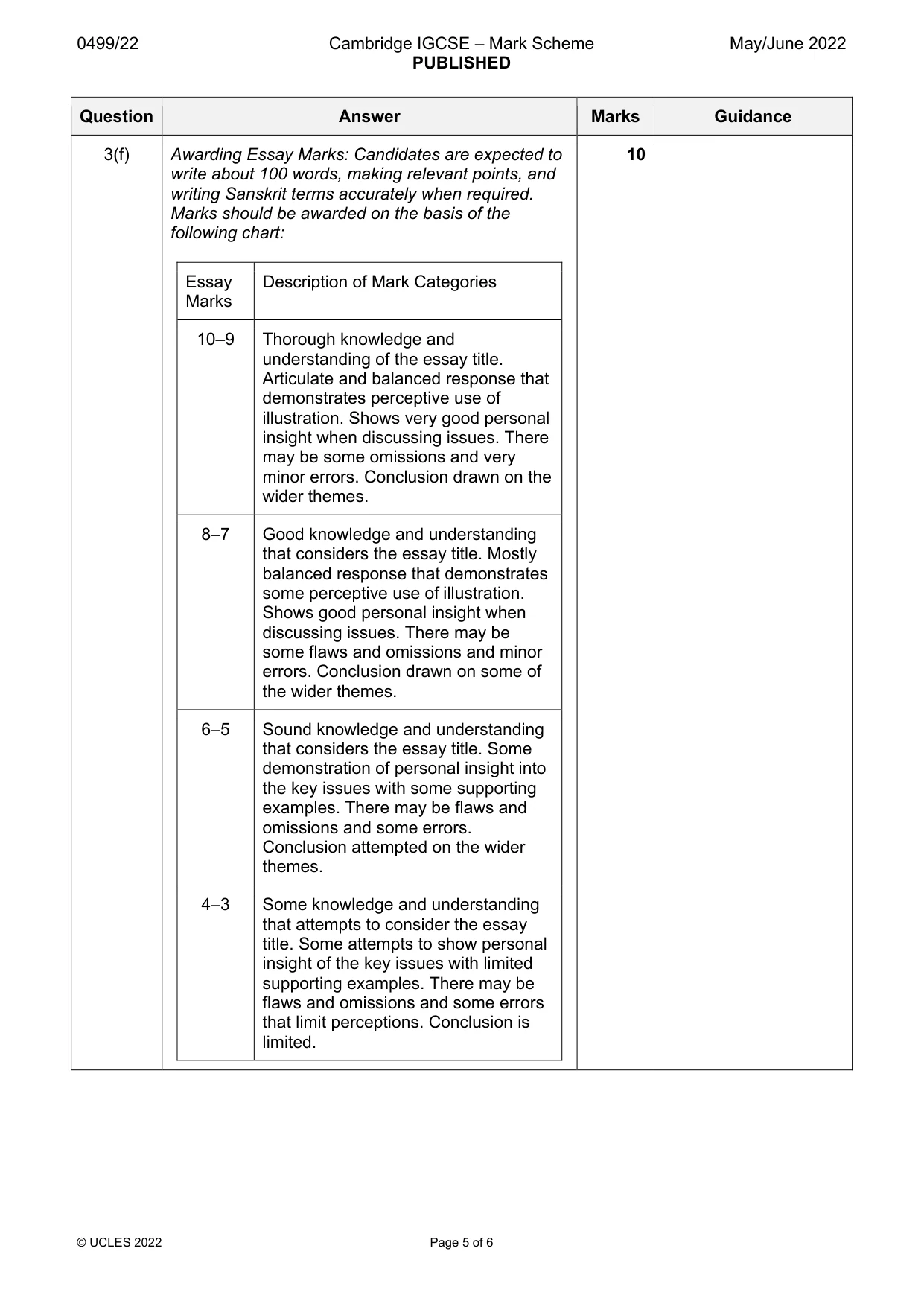 Mark scheme, page 5 of 6