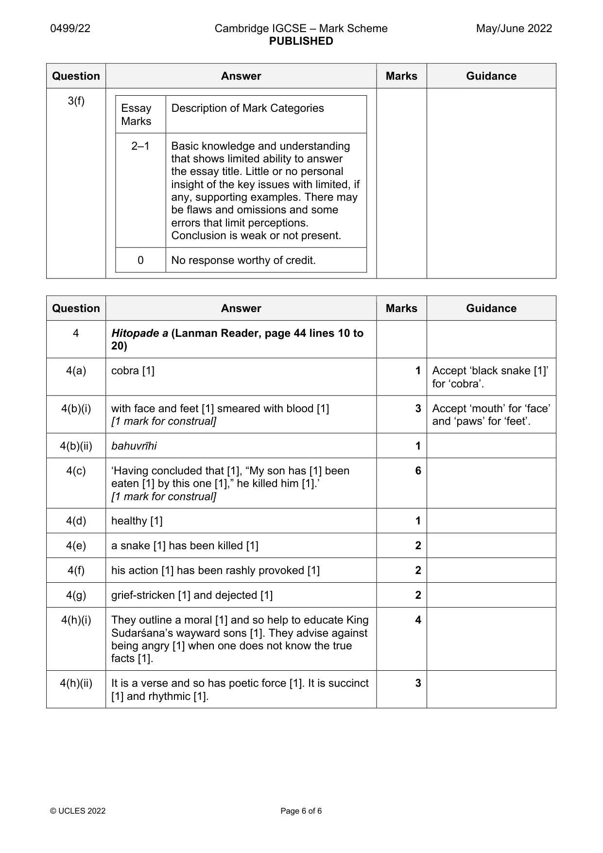 Mark scheme, page 6 of 6