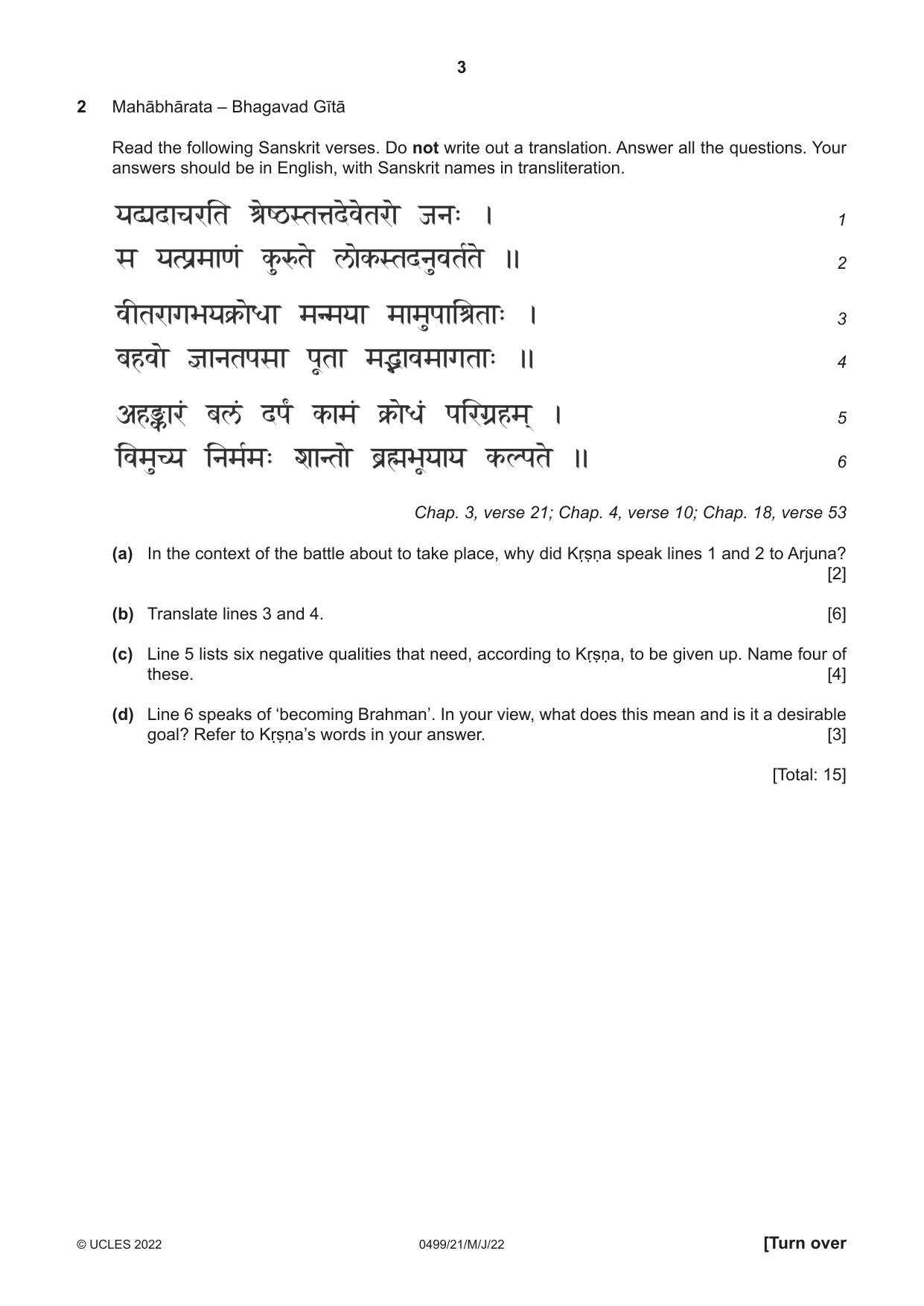 Cambridge IGCSE Sanskrit 0499 2022 May/June Paper 2 · Variant 1 question paper, page 3 of 8