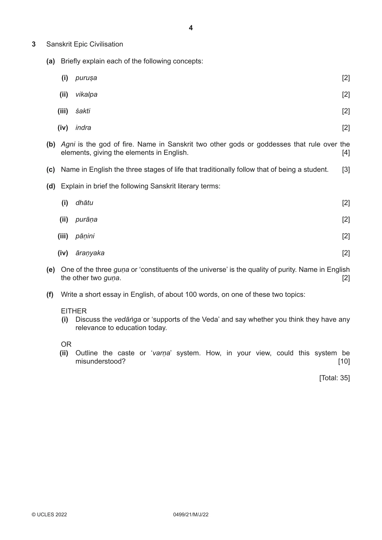 Cambridge IGCSE Sanskrit 0499 2022 May/June Paper 2 · Variant 1 question paper, page 4 of 8