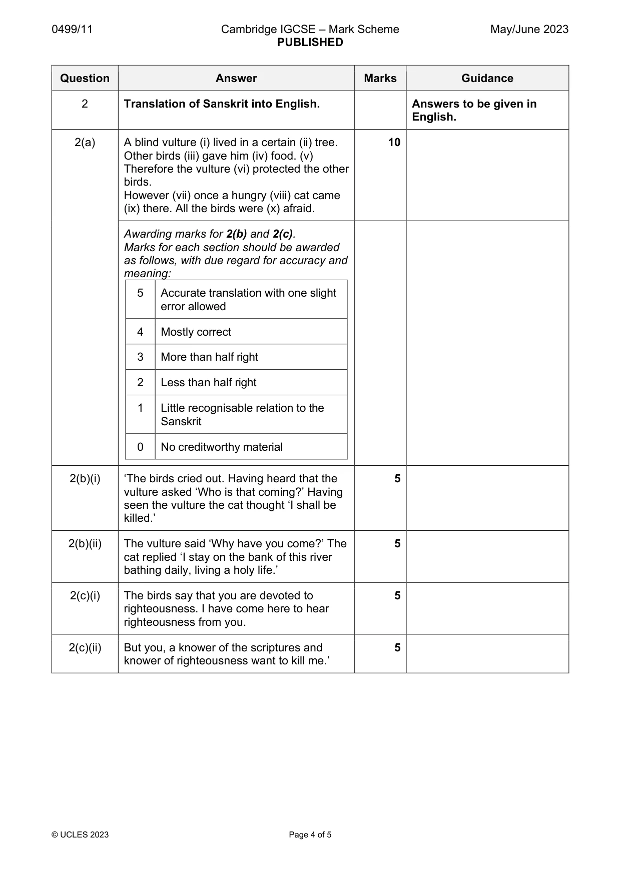 Mark scheme, page 4 of 5