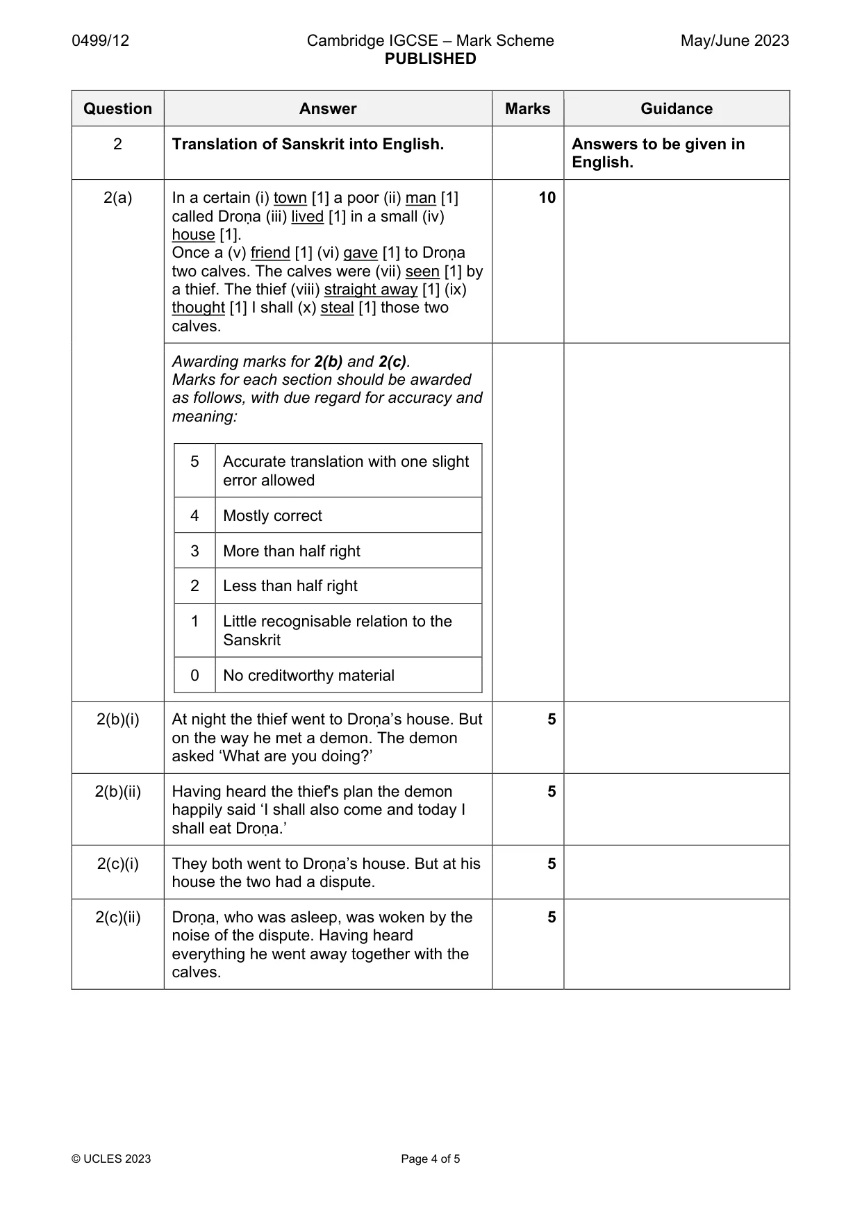 Mark scheme, page 4 of 5