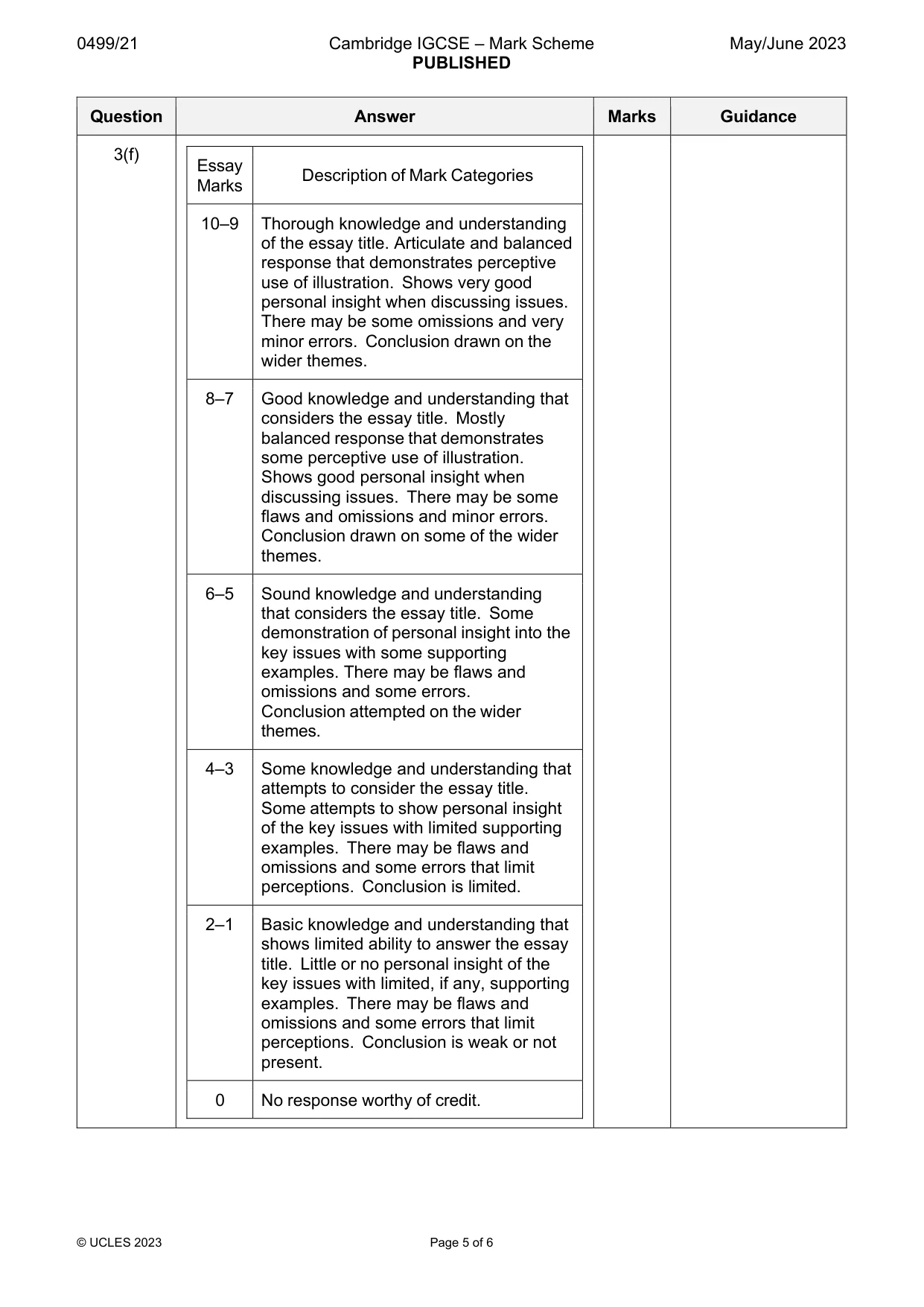 Mark scheme, page 5 of 6