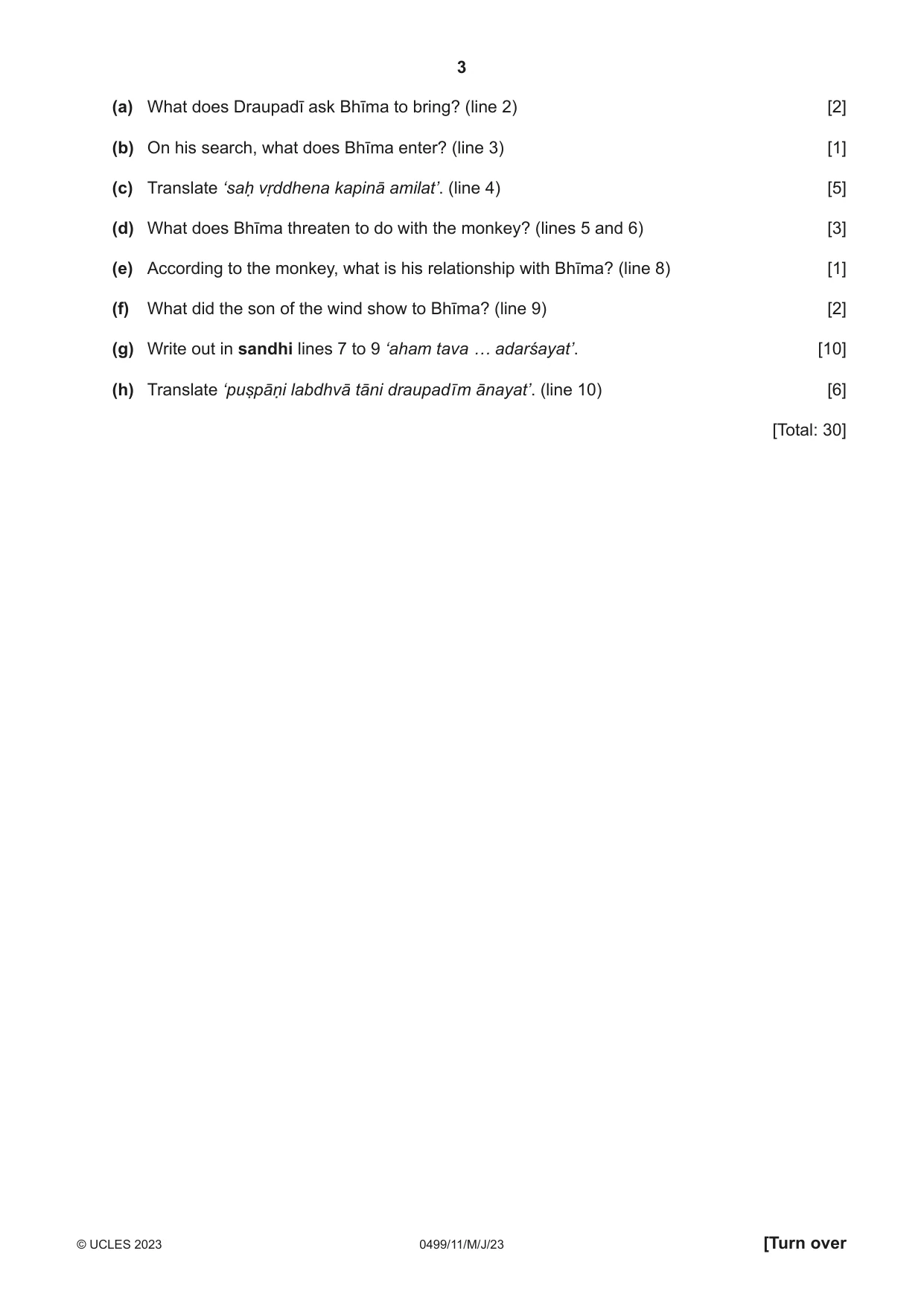 Cambridge IGCSE Sanskrit 0499 2023 May/June Paper 1 · Variant 1 question paper, page 3 of 8