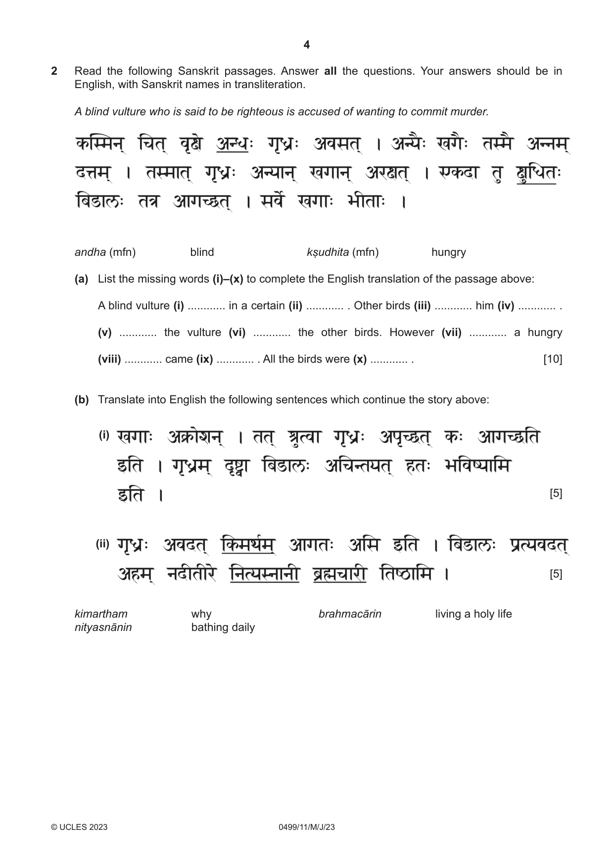 Cambridge IGCSE Sanskrit 0499 2023 May/June Paper 1 · Variant 1 question paper, page 4 of 8